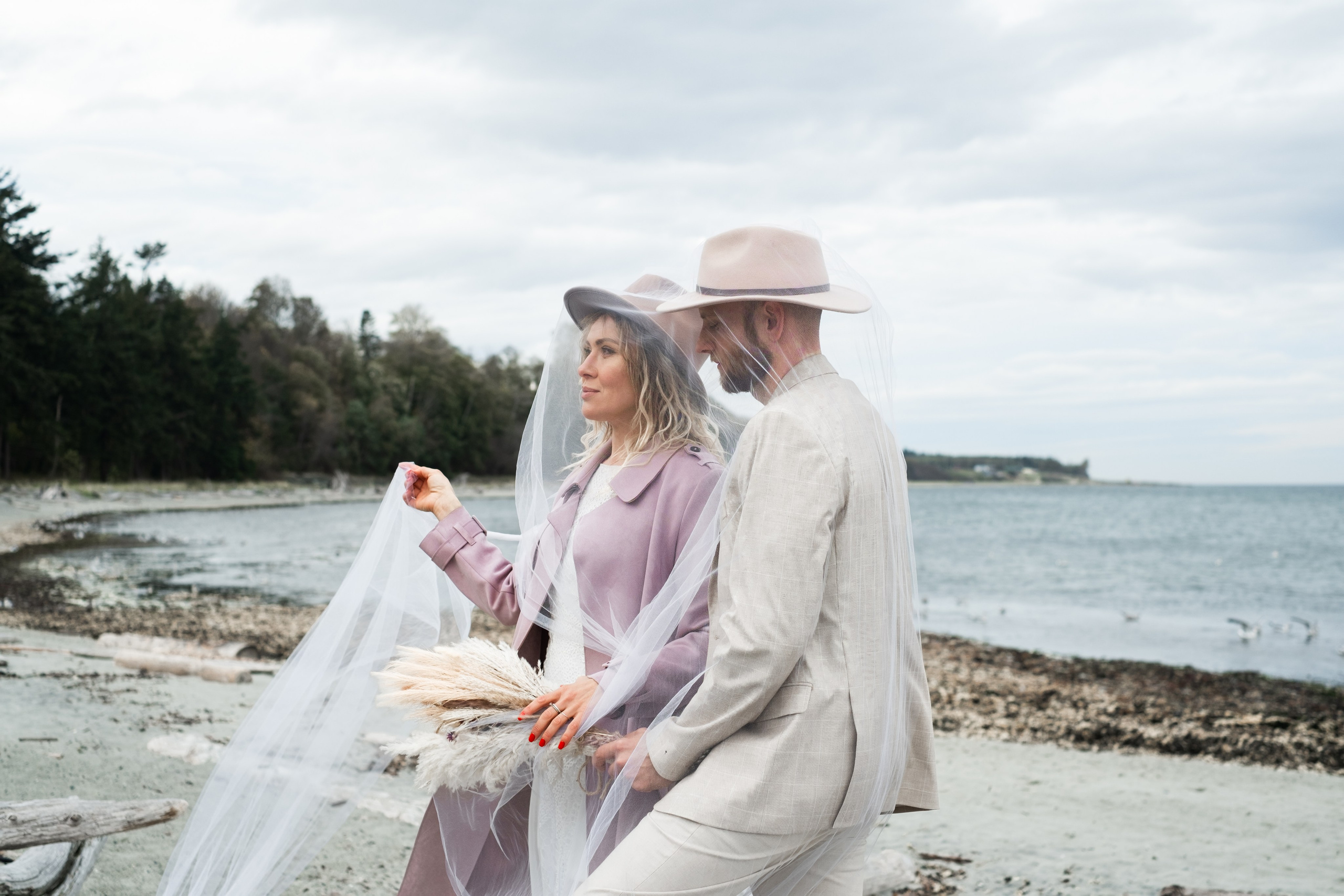 cinematic wedding couple shot at sunset