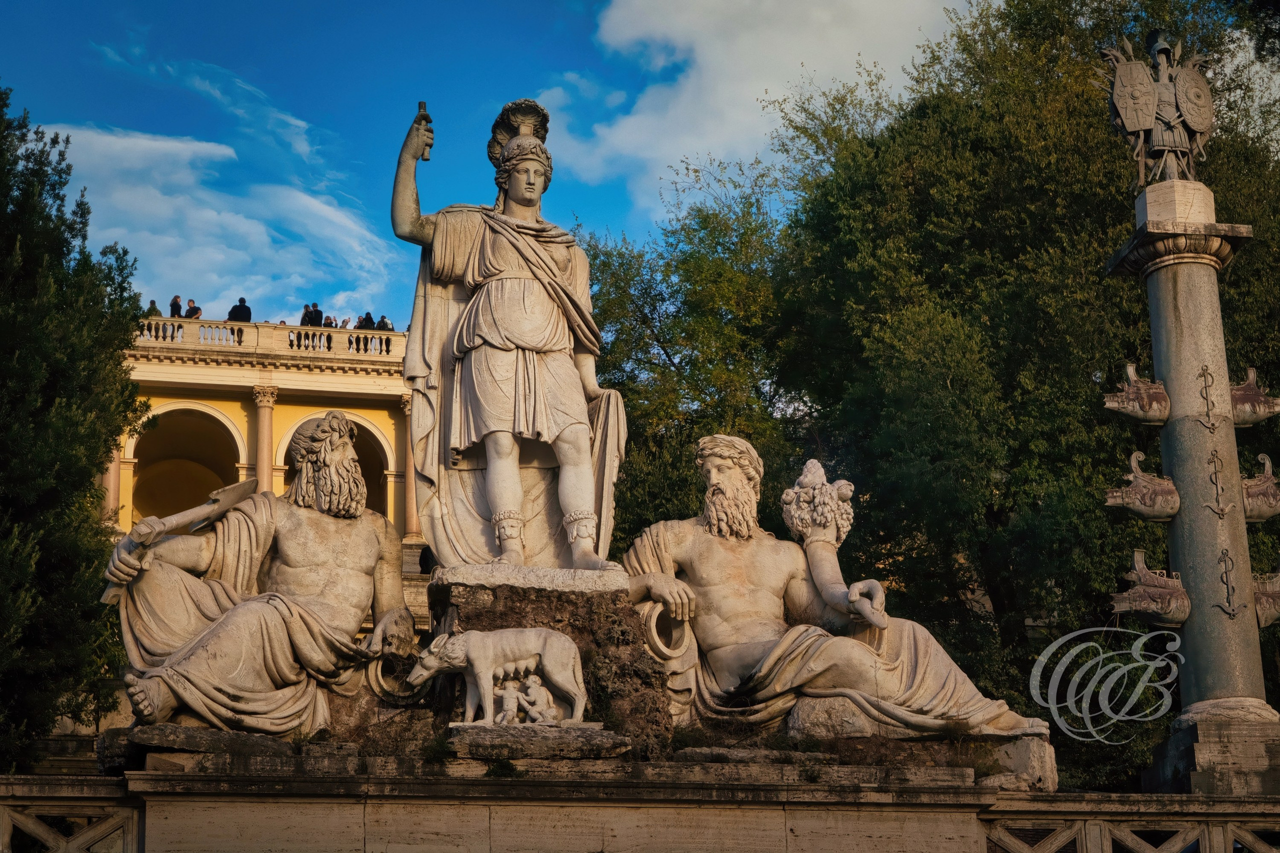 ITALY TRAVEL PHOTOGRAPHY – ITALY – ROME — Fountain of the Goddess Roma — Sculptural fountain at the base of the Vittoriano featuring the allegorical figure of Roma, Rome, Italy — Eduardo Bartoli Photography.