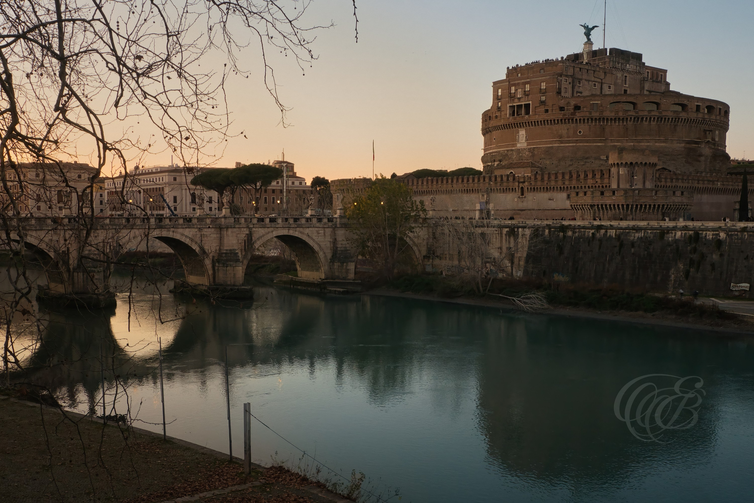Rome, Italy—Castel Sant'Angelo at Sunset—Eduardo Bartoli Photography—Photograph of Castel Sant’Angelo, historic monument that served as an imperial mausoleum, papal fortress, and military stronghold throughout Rome’s history—Rome, Italy—Castel Sant'Angelo at Sunset—Eduardo Bartoli Photography.