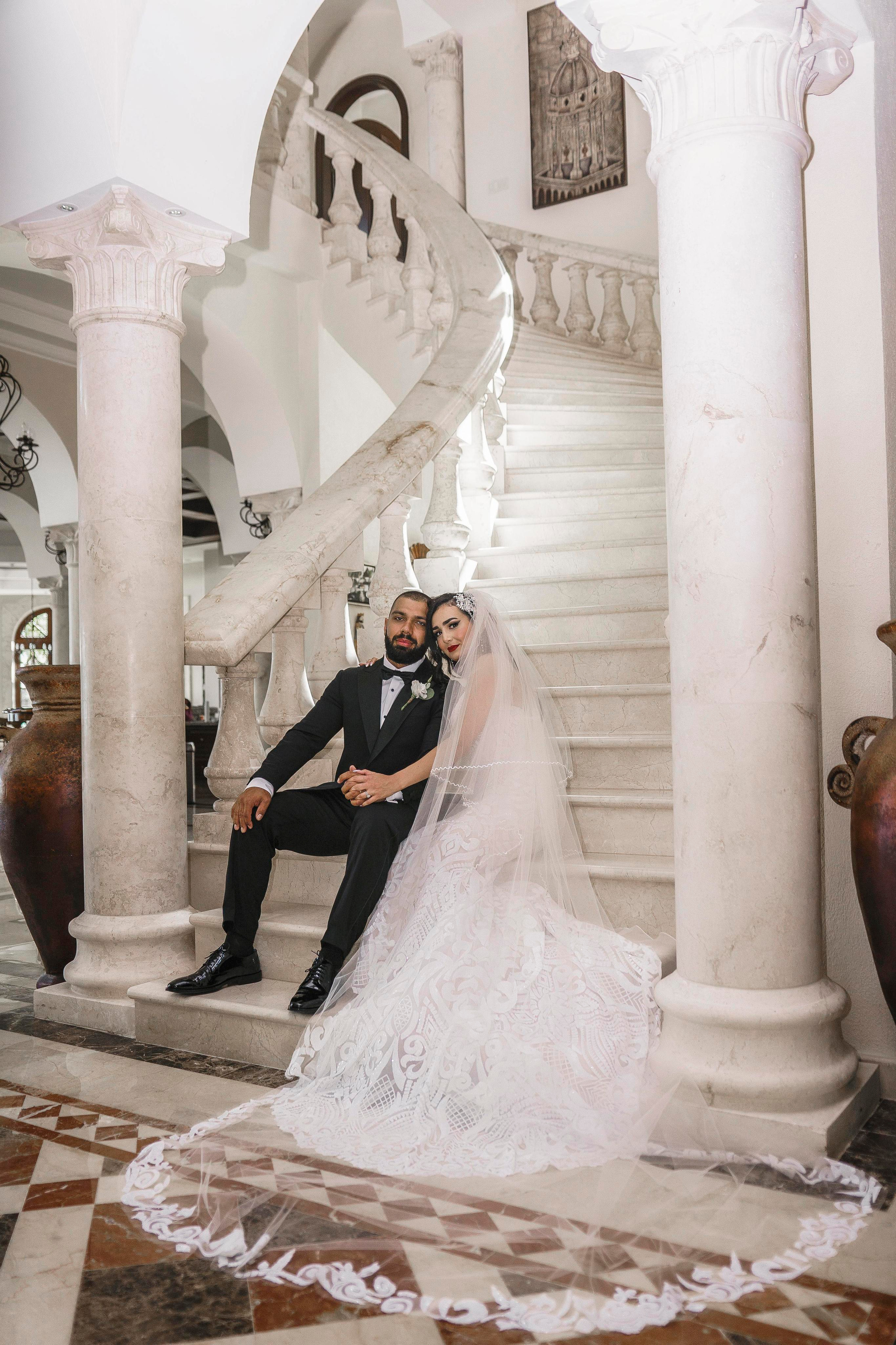 Wedding day photo in authentic colonial architecture of Quintana Roo