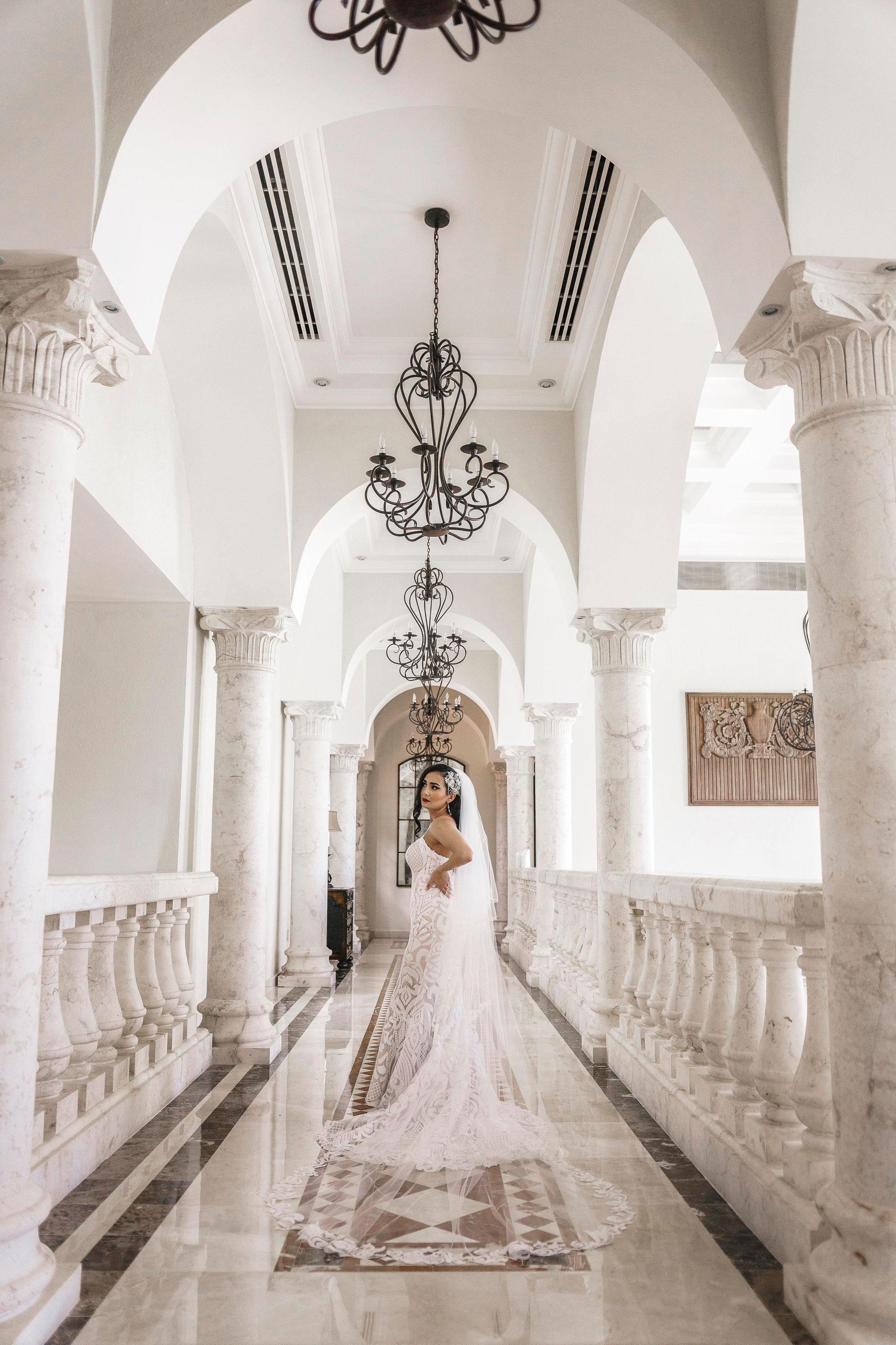 Wedding couple photographed in luxury hacienda in Riviera Maya, Mexico