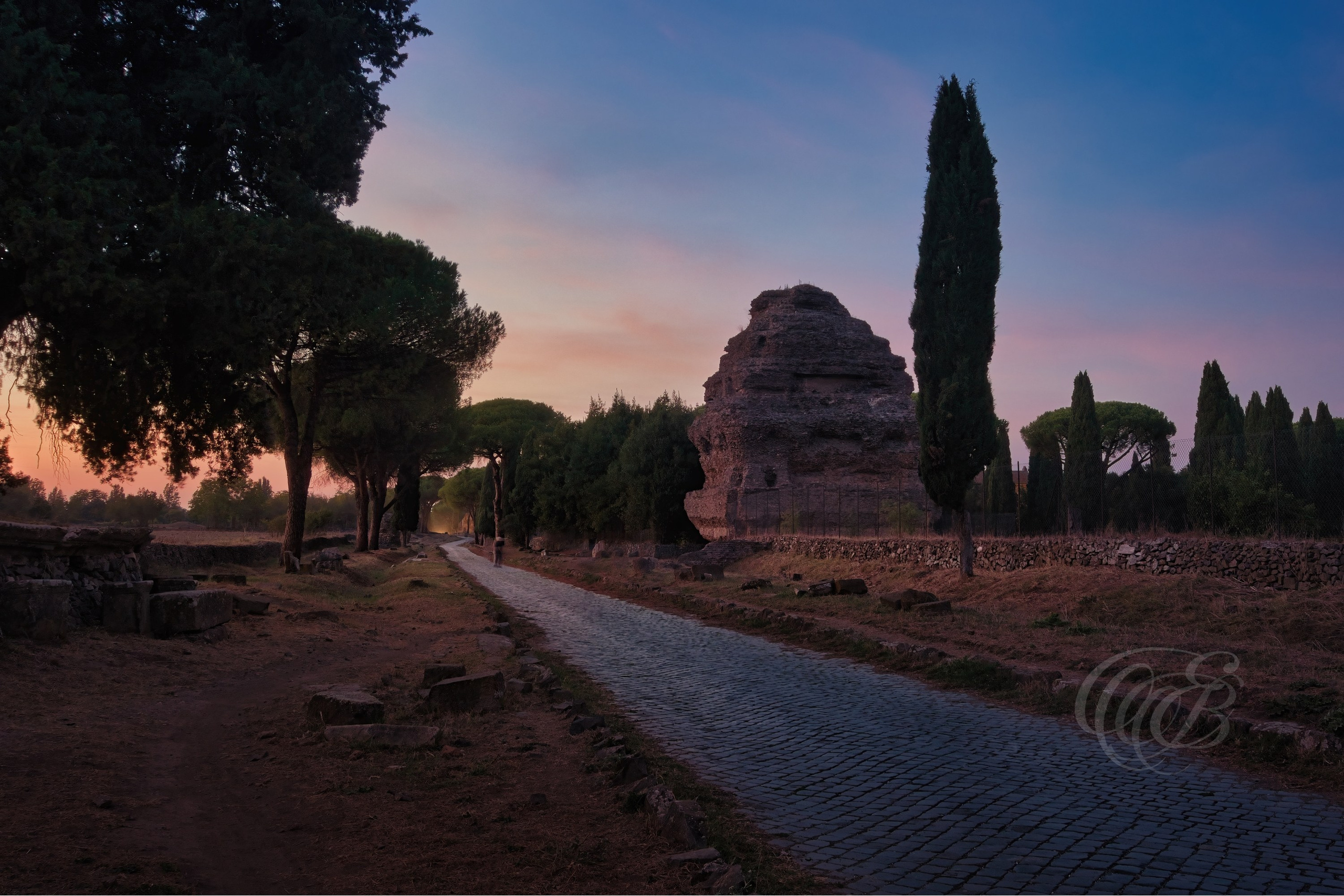 Rome Italy — The Appian Way at dusk — Eduardo Bartoli Fine Art Photography — Photograph of the ancient Appian Way at dusk in Rome, Italy — photography by Eduardo Bartoli.