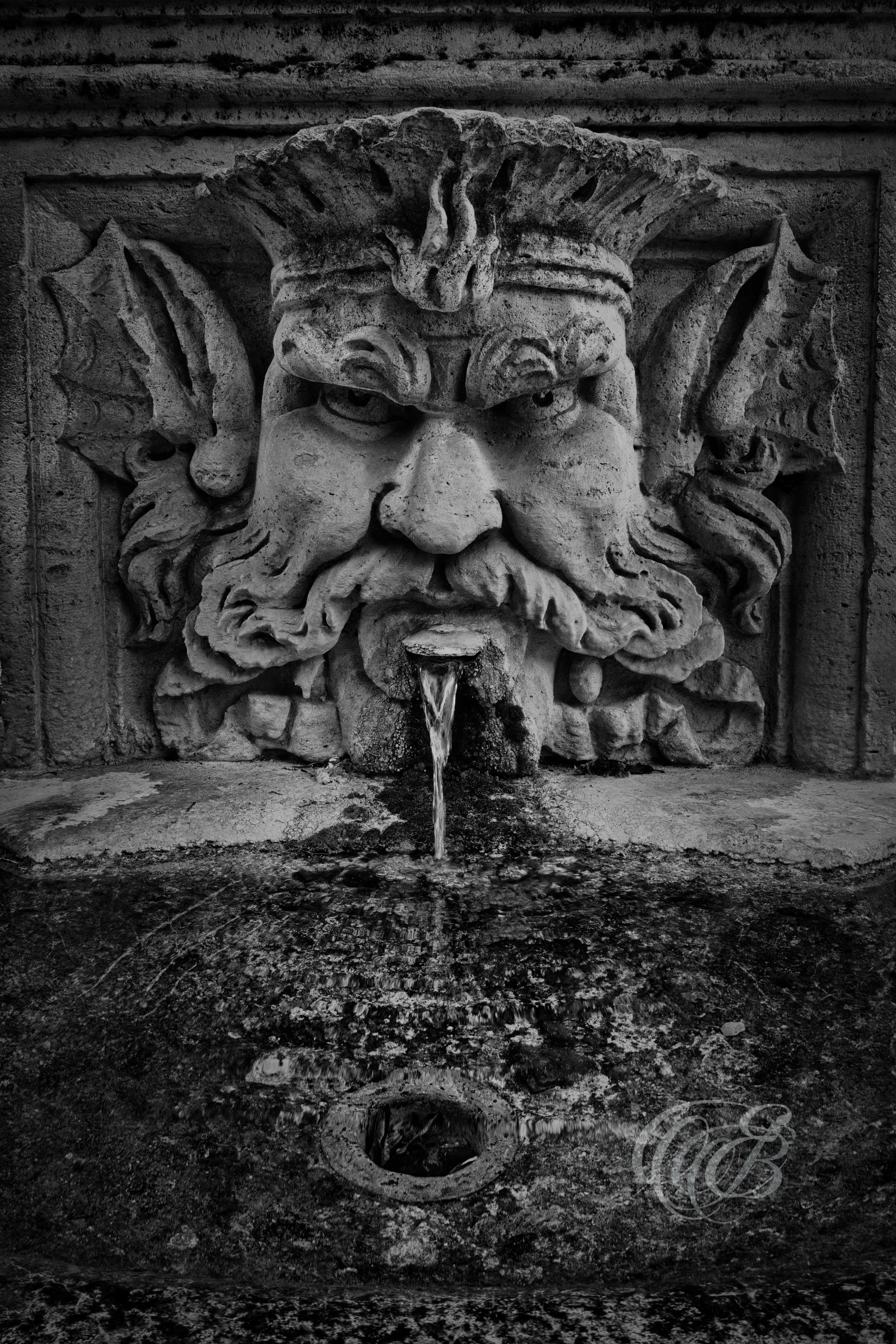 Rome Italy - Drinking Fountain in Villa Borghese - Eduardo Bartoli Fine Art Photography - Black and white fine art photograph of a drinking fountain in Villa Borghese, Rome, Italy – photography by Eduardo Bartoli.