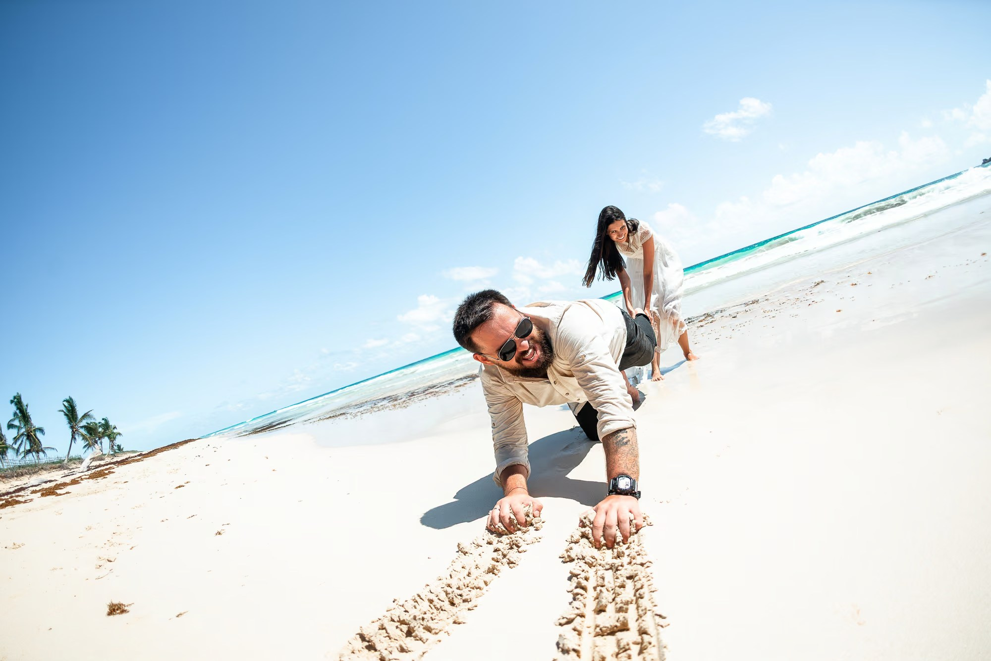 Beach photo session Punta Cana for a couple during a romantic vacation in the Dominican Republic.