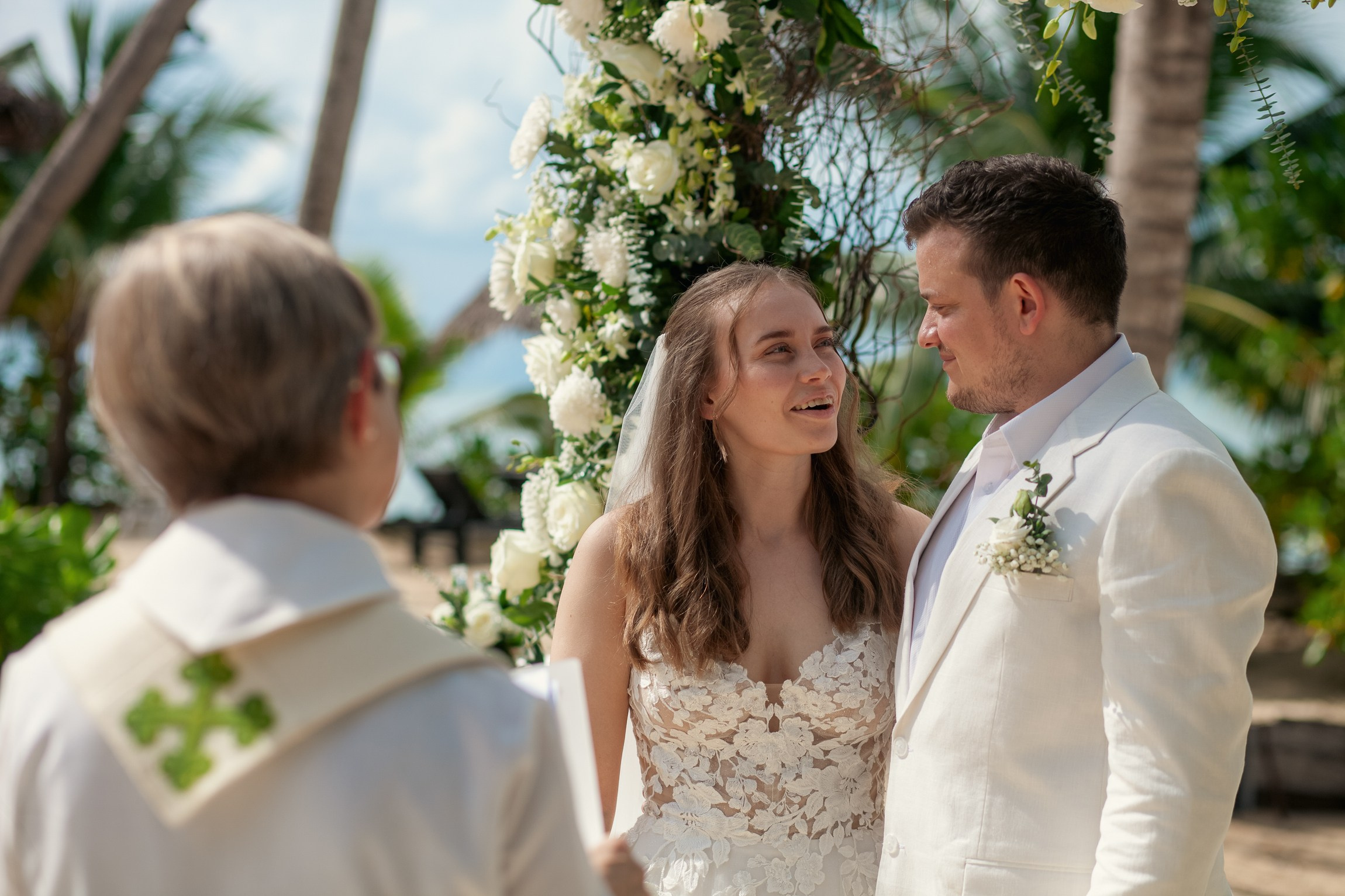 Elegant escape wedding for two on a beautiful beach in Koh Samui, Thailand with romantic wedding decorations