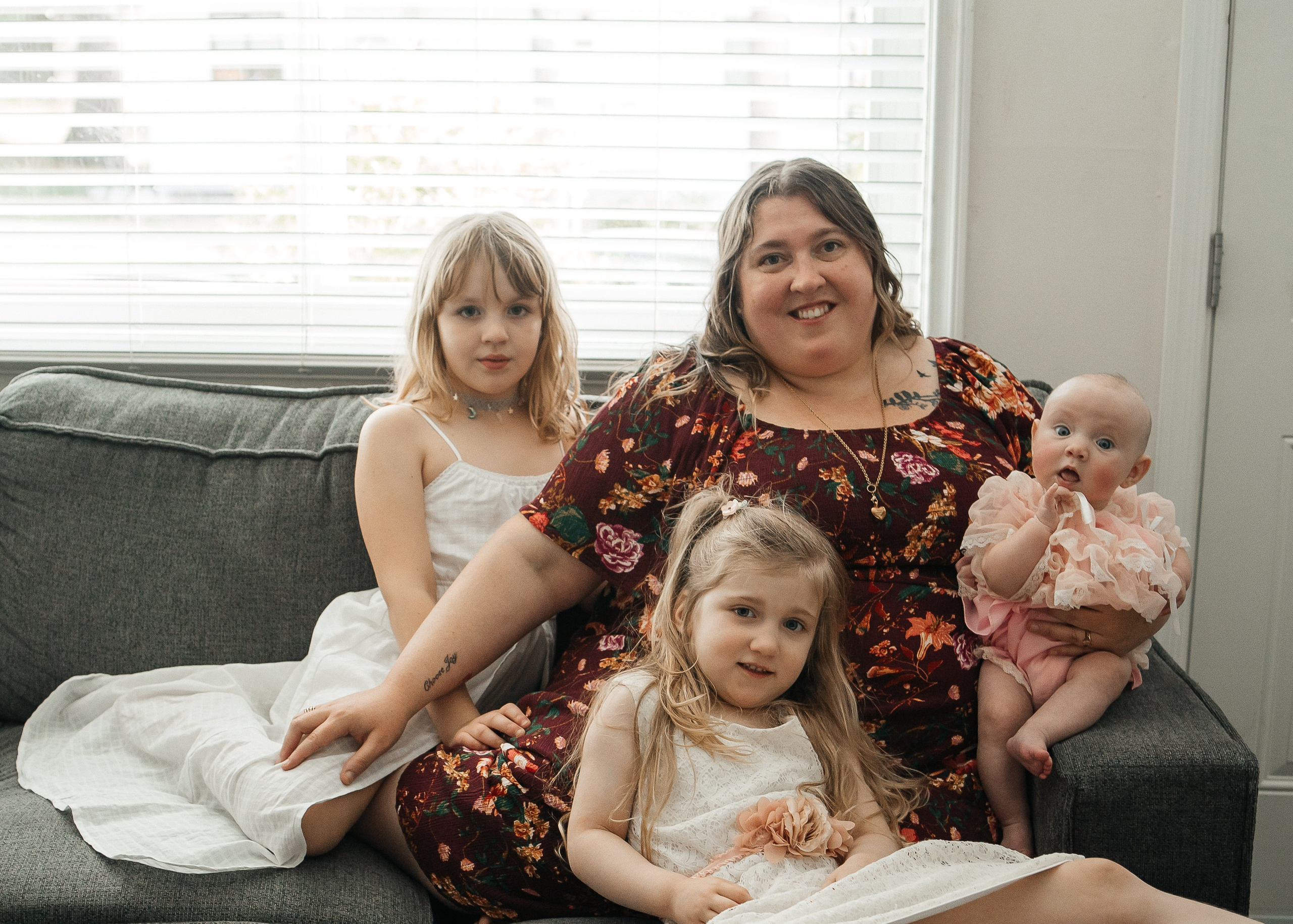 Mother and daughters portrait at home in Burnaby
