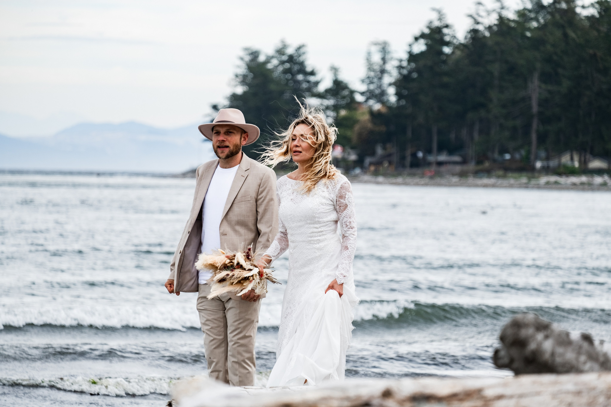 candid moment with bride laughing, Vancouver Island