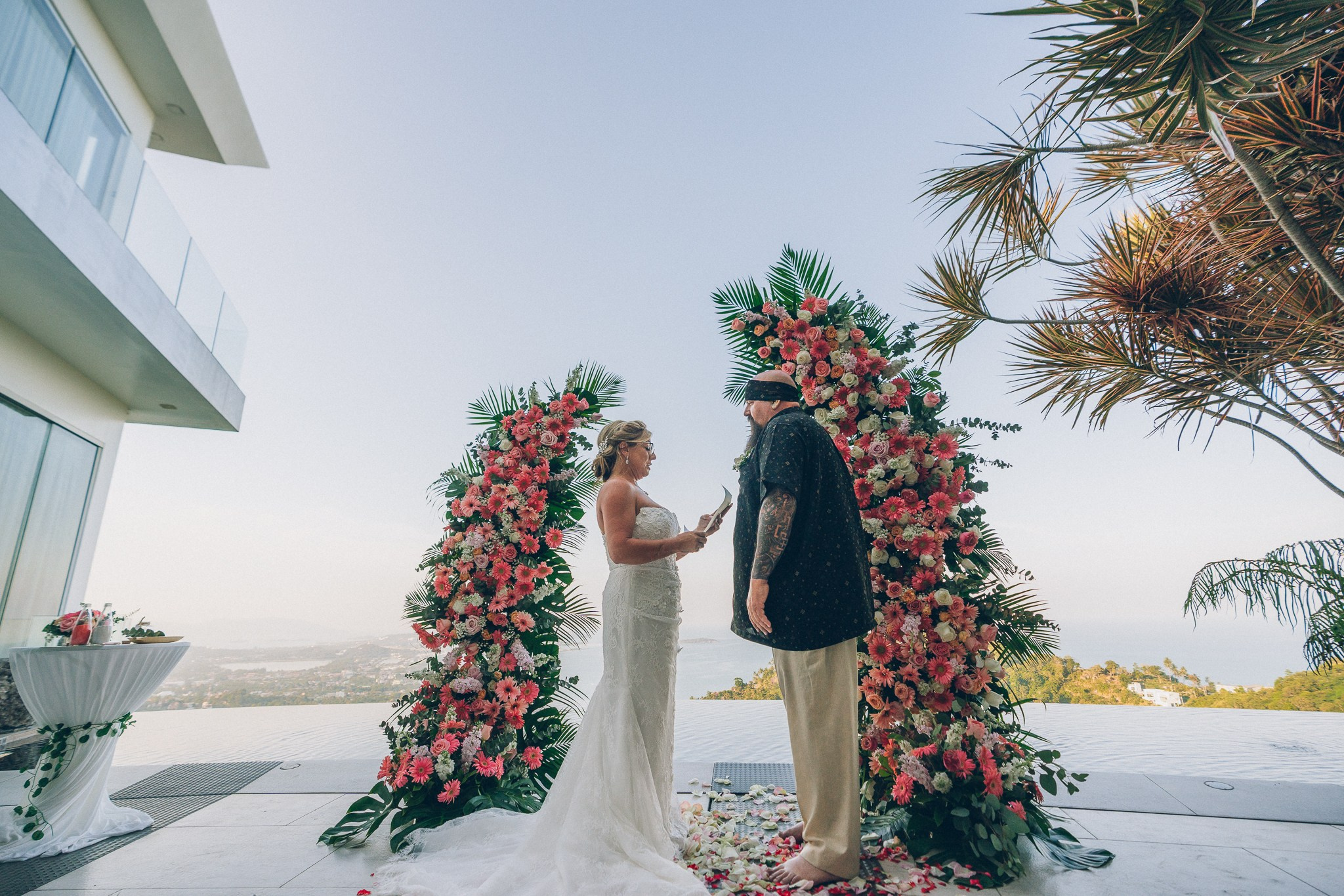 Romantic wedding setup at a private luxury villa on Koh Samui island