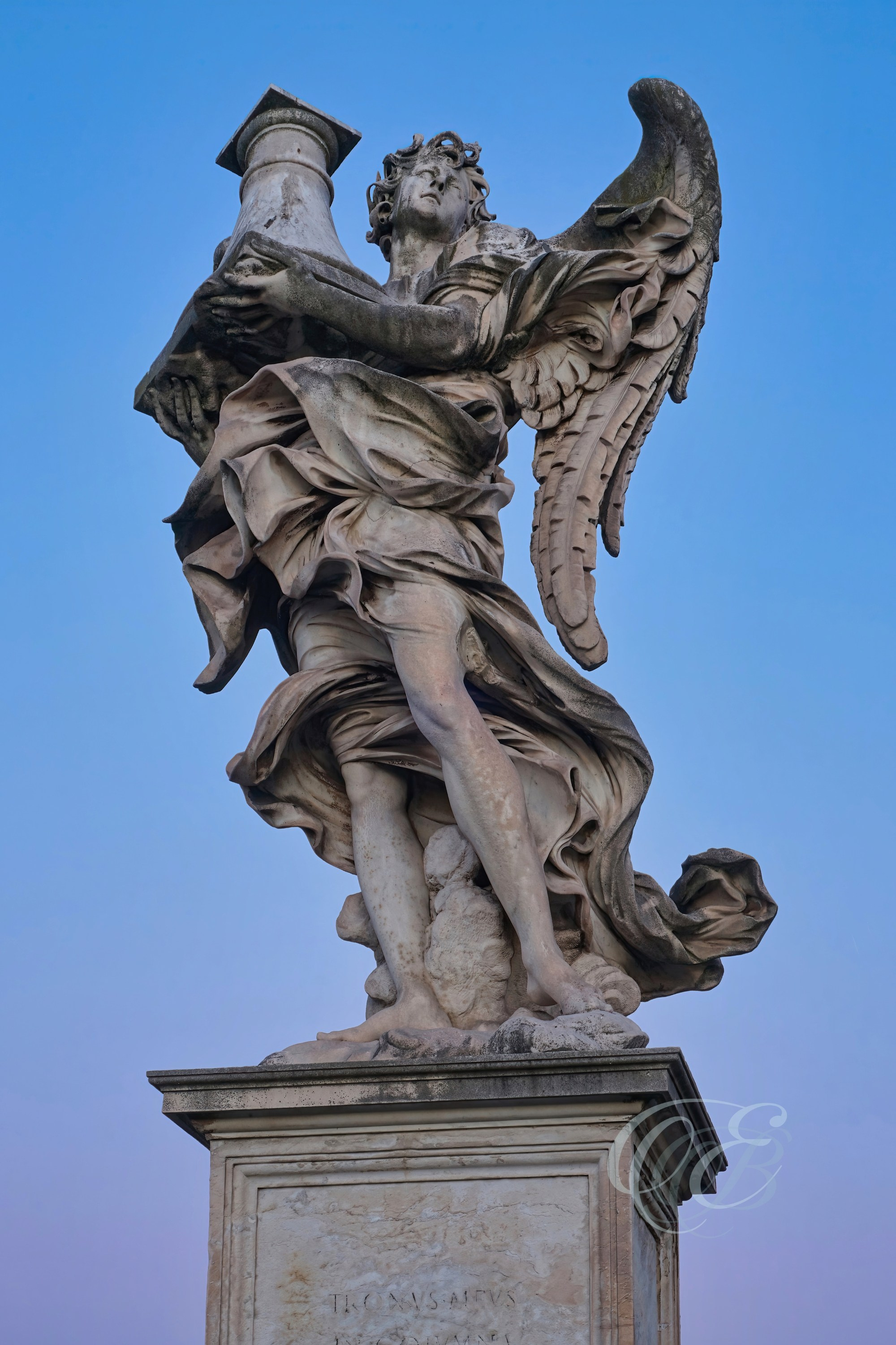 Rome Italy - Angel with the Column at the Ponte Sant'Angelo - Eduardo Bartoli Fine Art Photography - Angel with the Column on Sant’Angelo Bridge in Rome, Italy – fine art photography by Eduardo Bartoli.