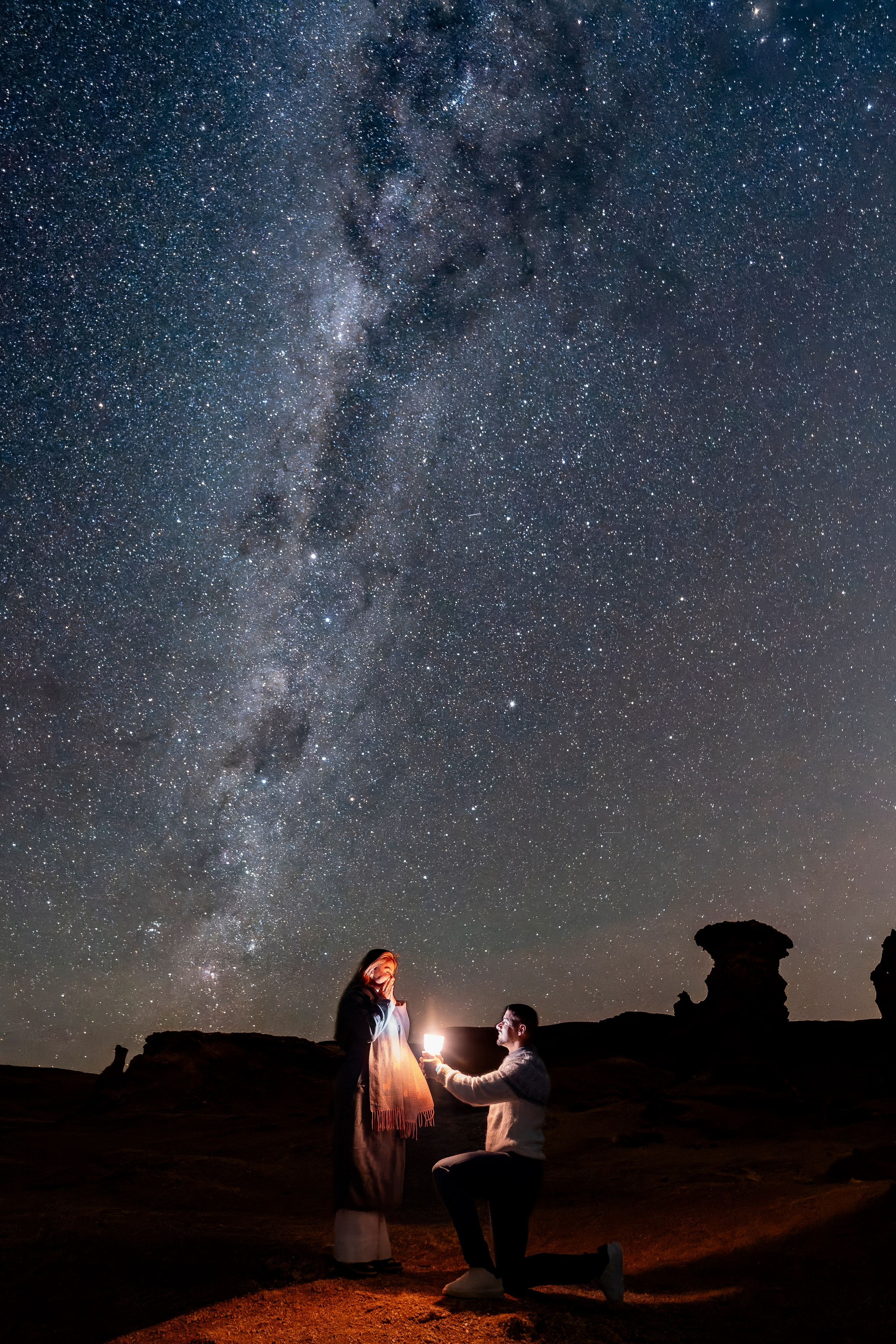 Vallecito Noturno — Pedido de casamento. Fotógrafo em San Pedro de Atacama