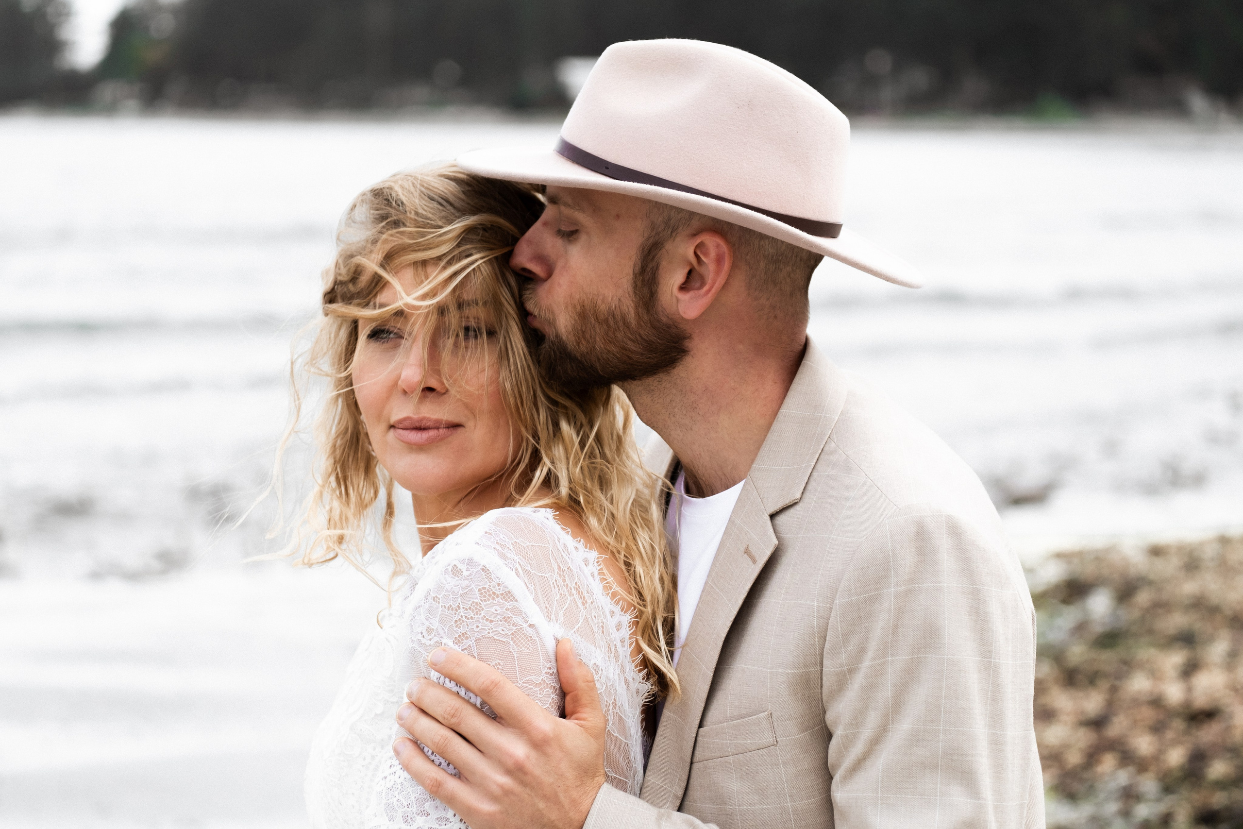 cinematic wedding portrait near the ocean, Comox Valley