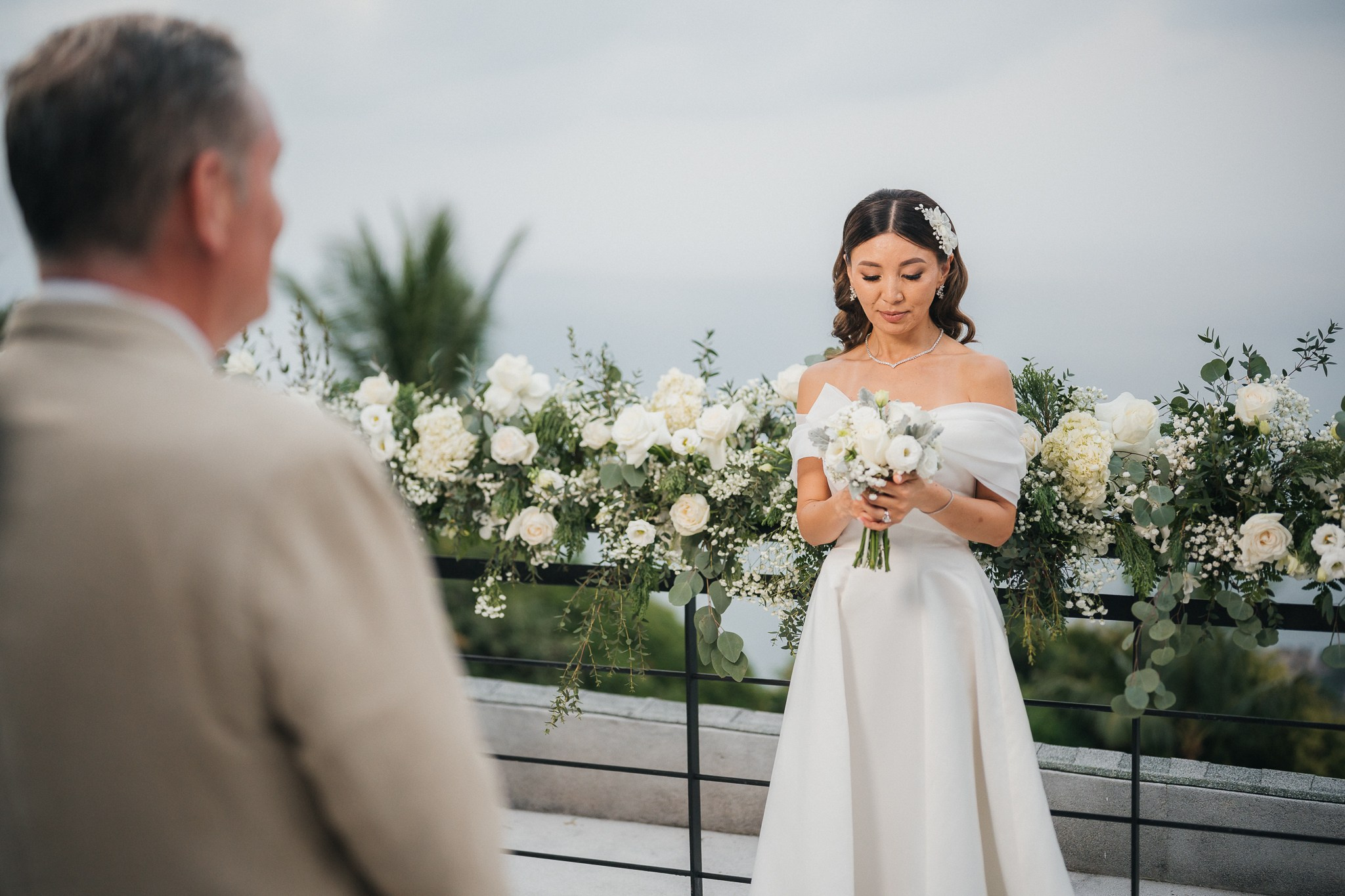 Romantic villa wedding venue decorated with fresh flowers in Koh Samui