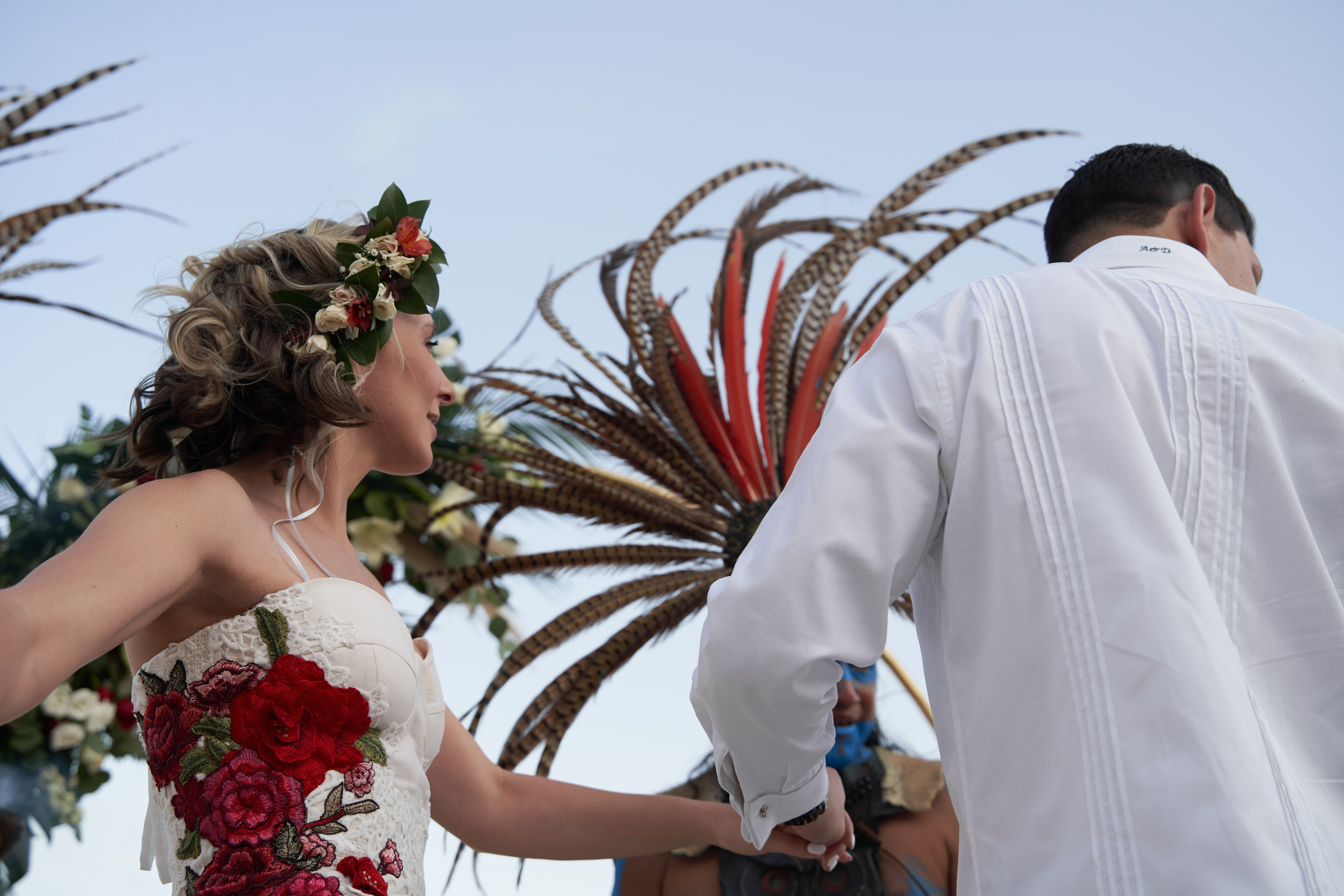 Mayan ritual during Cancun beach wedding