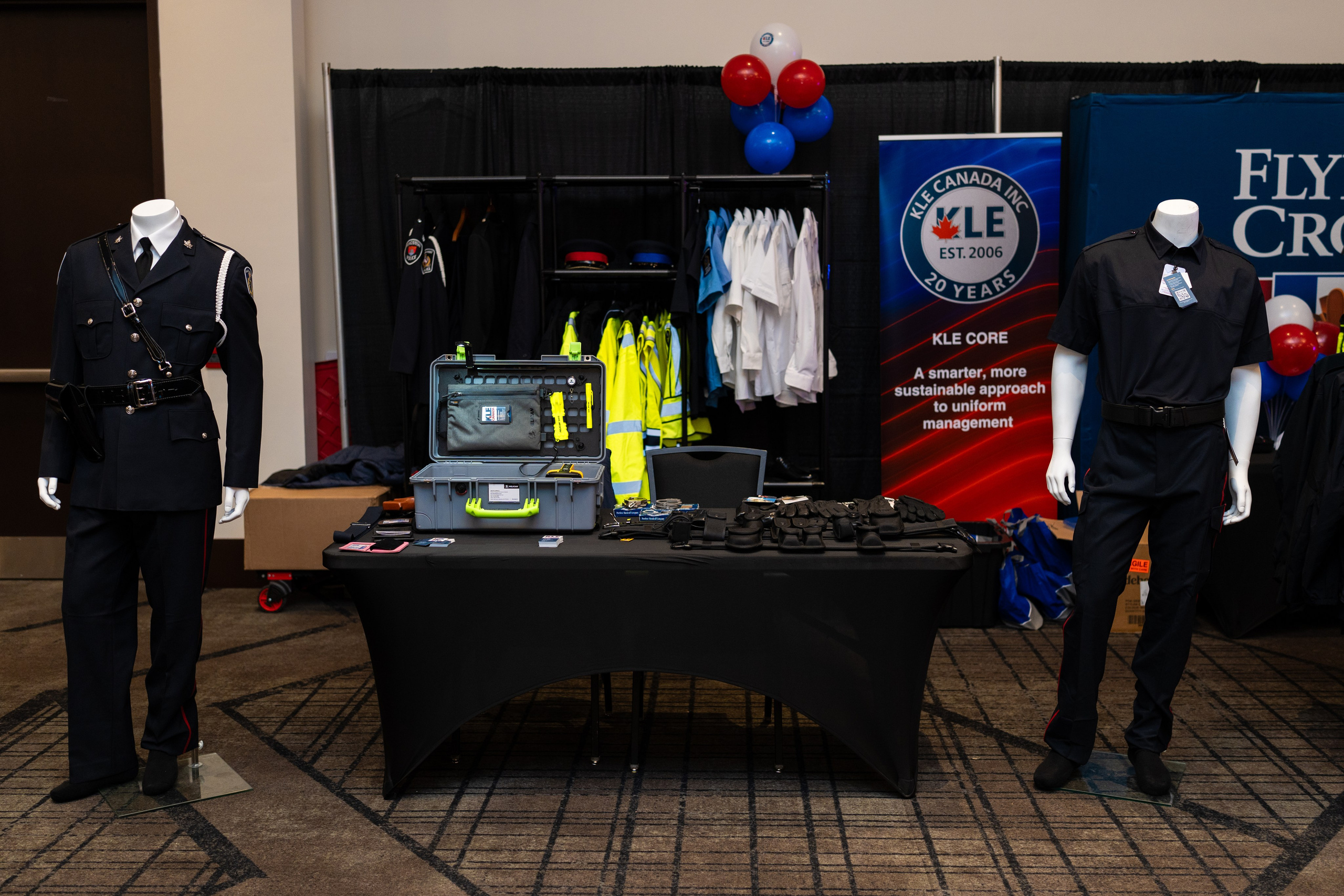 Police tactical gear and merchandise display, security expo Toronto