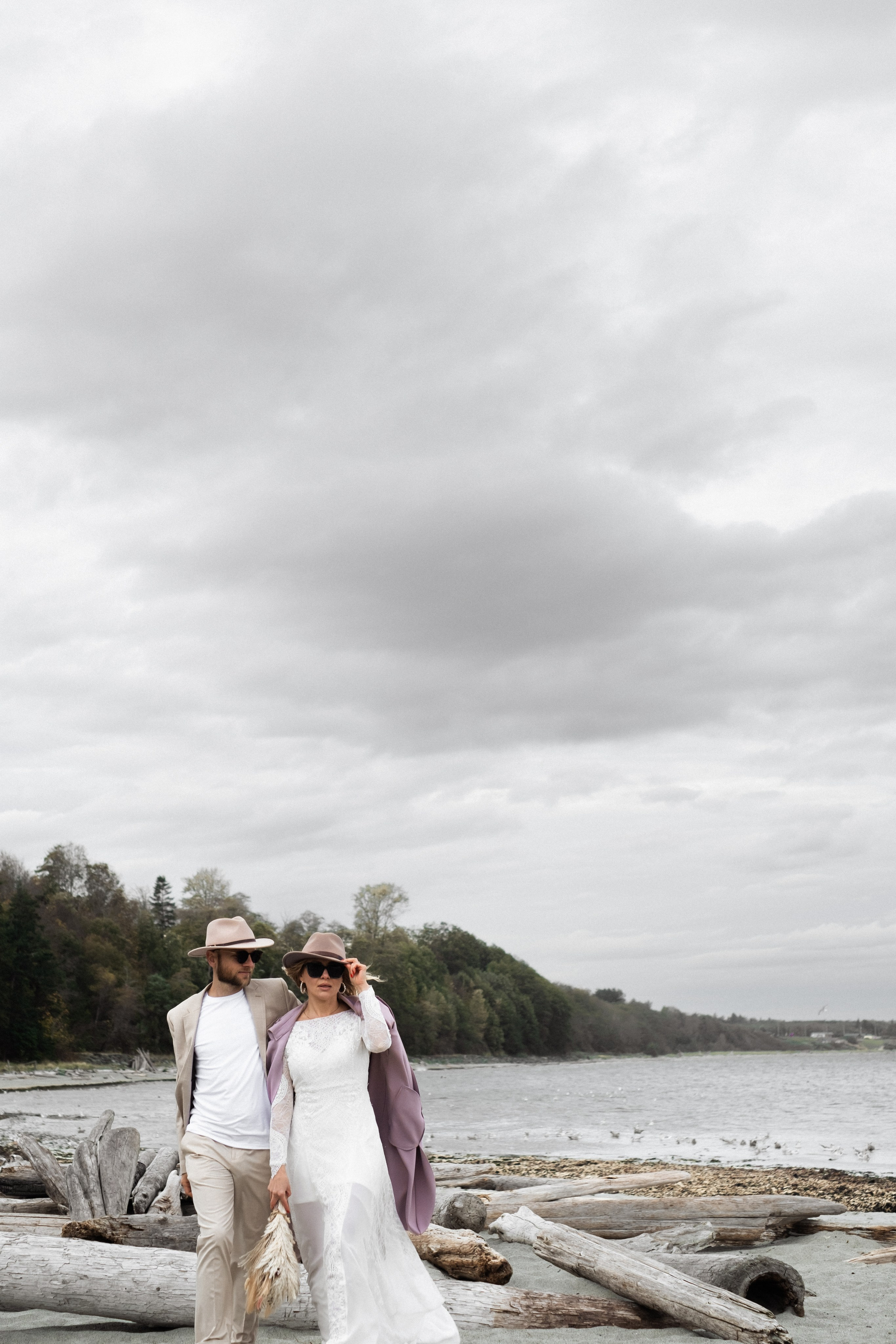 cinematic wedding portrait with open natural landscape