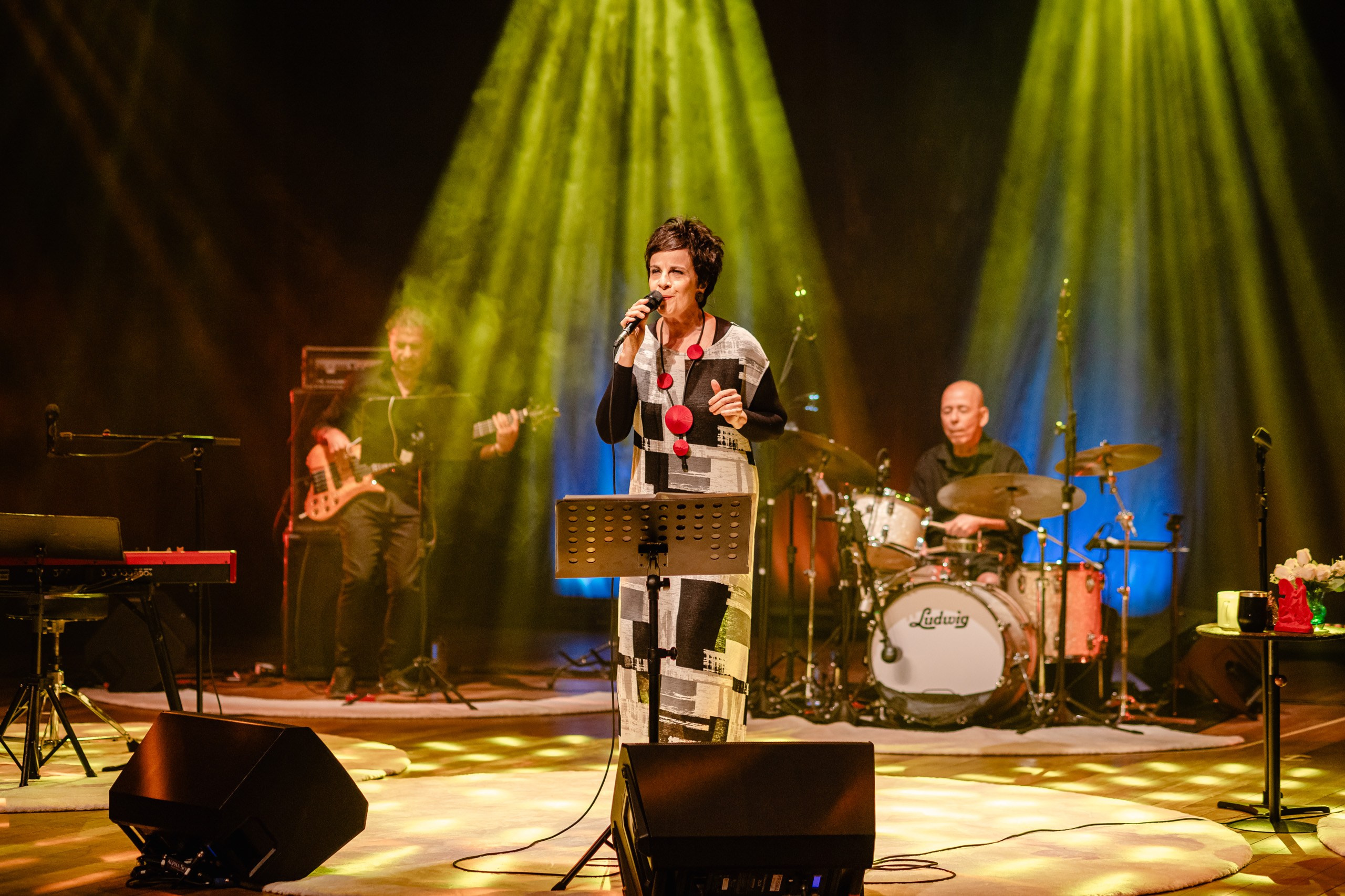Fotografia de show da cantora Leila Pinheiro no Teatro Municipal de Itajaí