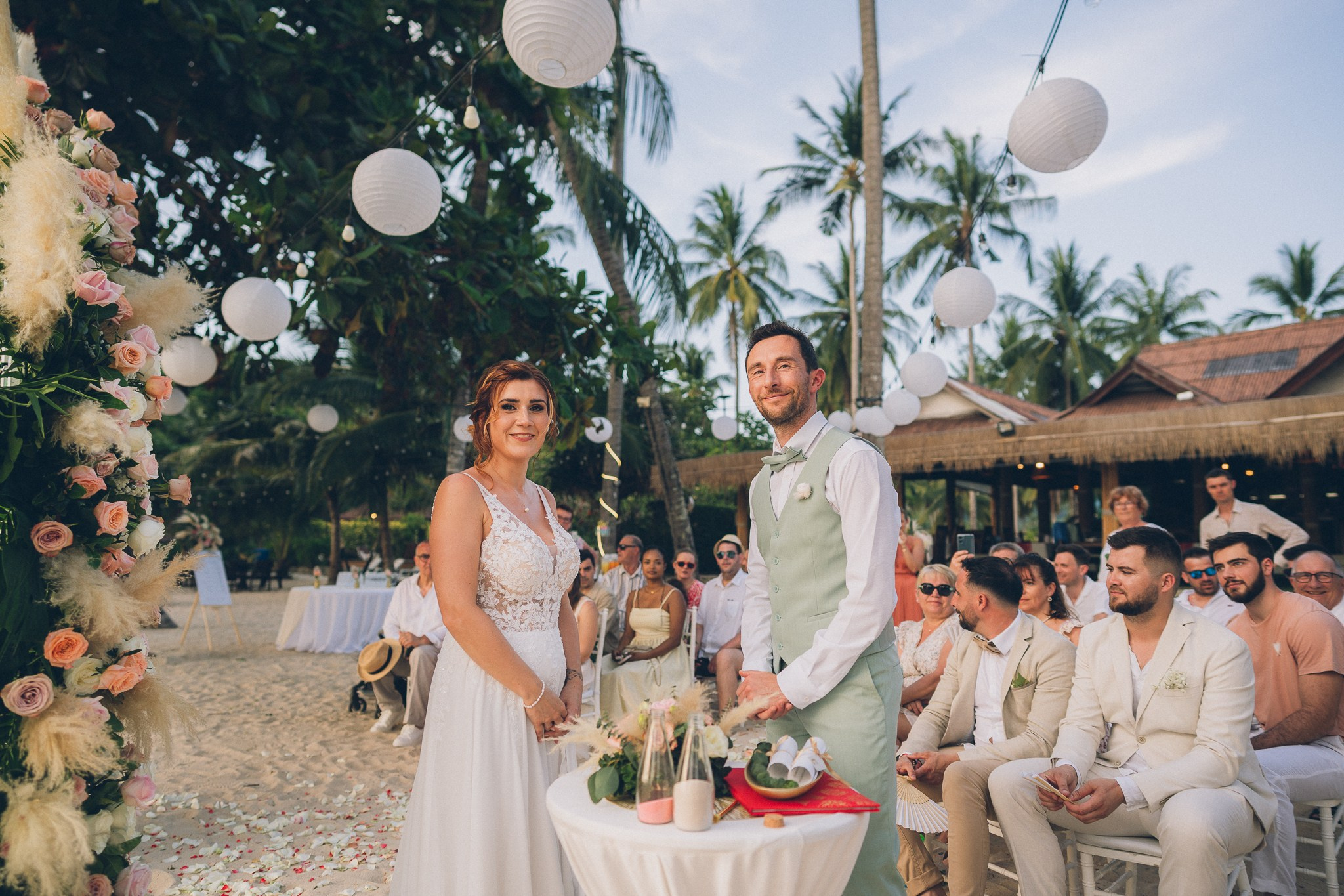 Sunset Beach Wedding with Guests in Koh Samui