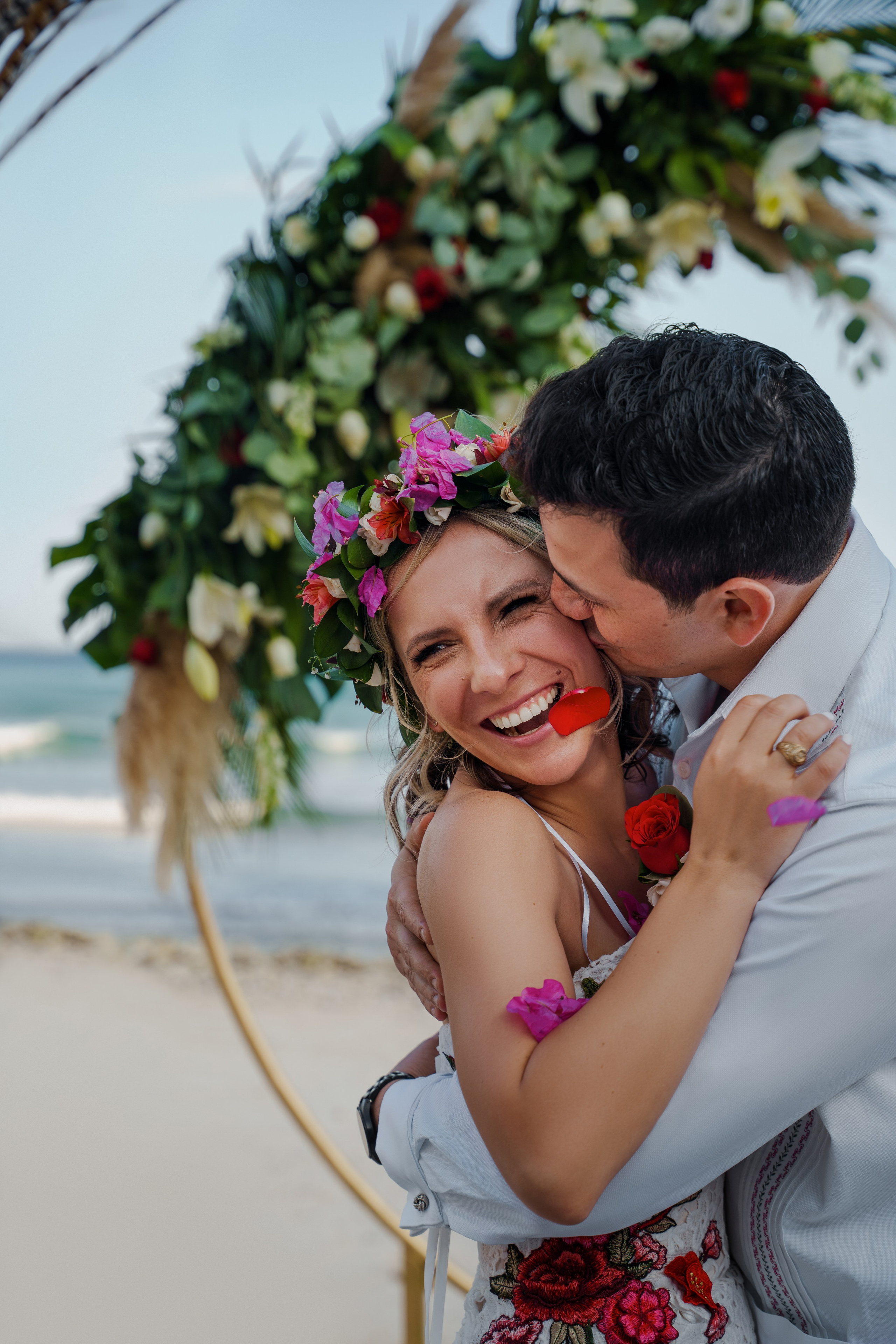 Bride and groom sunset portraits in Riviera Maya
