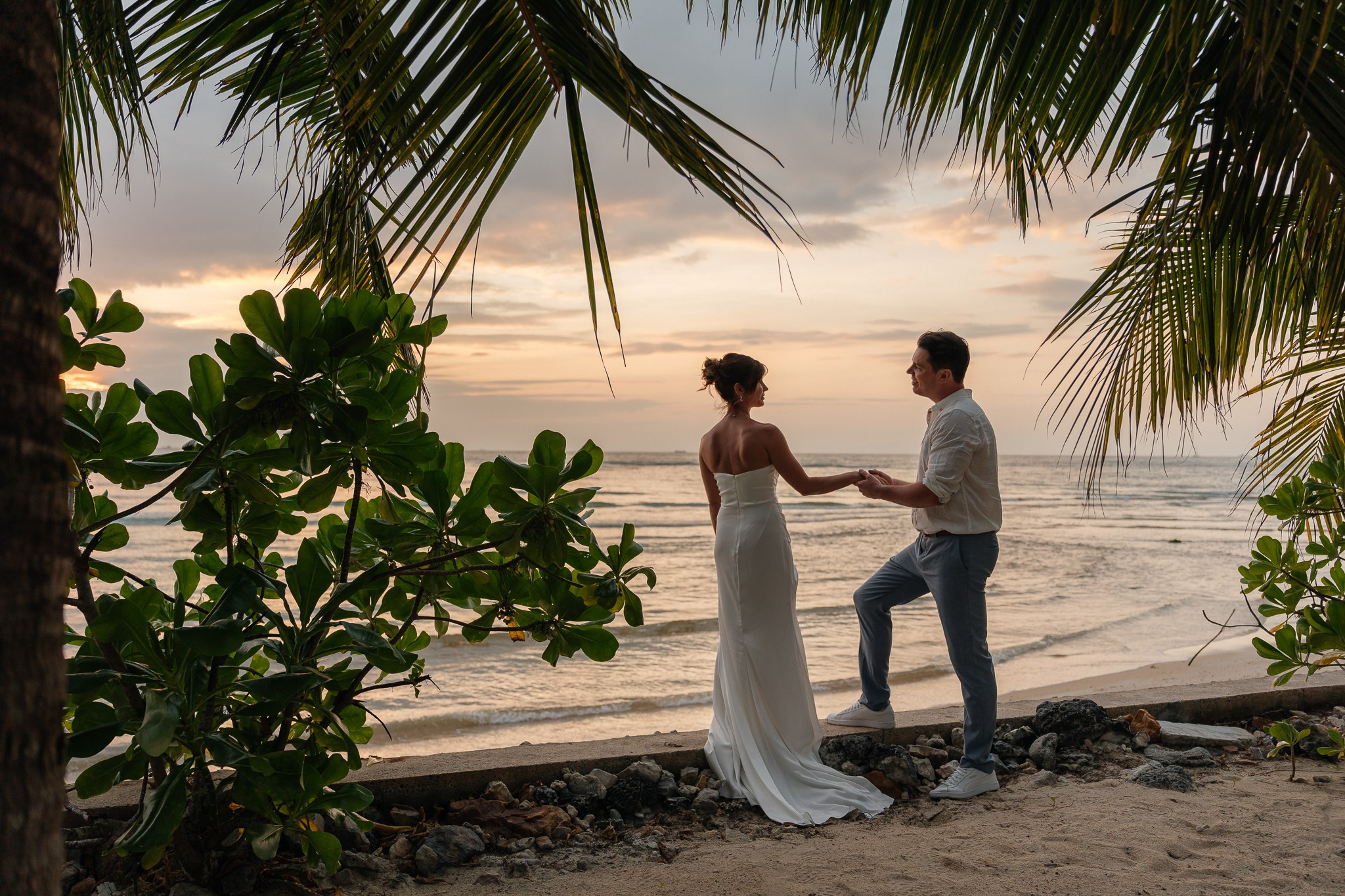 Romantic just for 2 beach wedding in Koh Samui, Thailand, featuring an intimate elopement ceremony with tropical ocean views and floral decor.