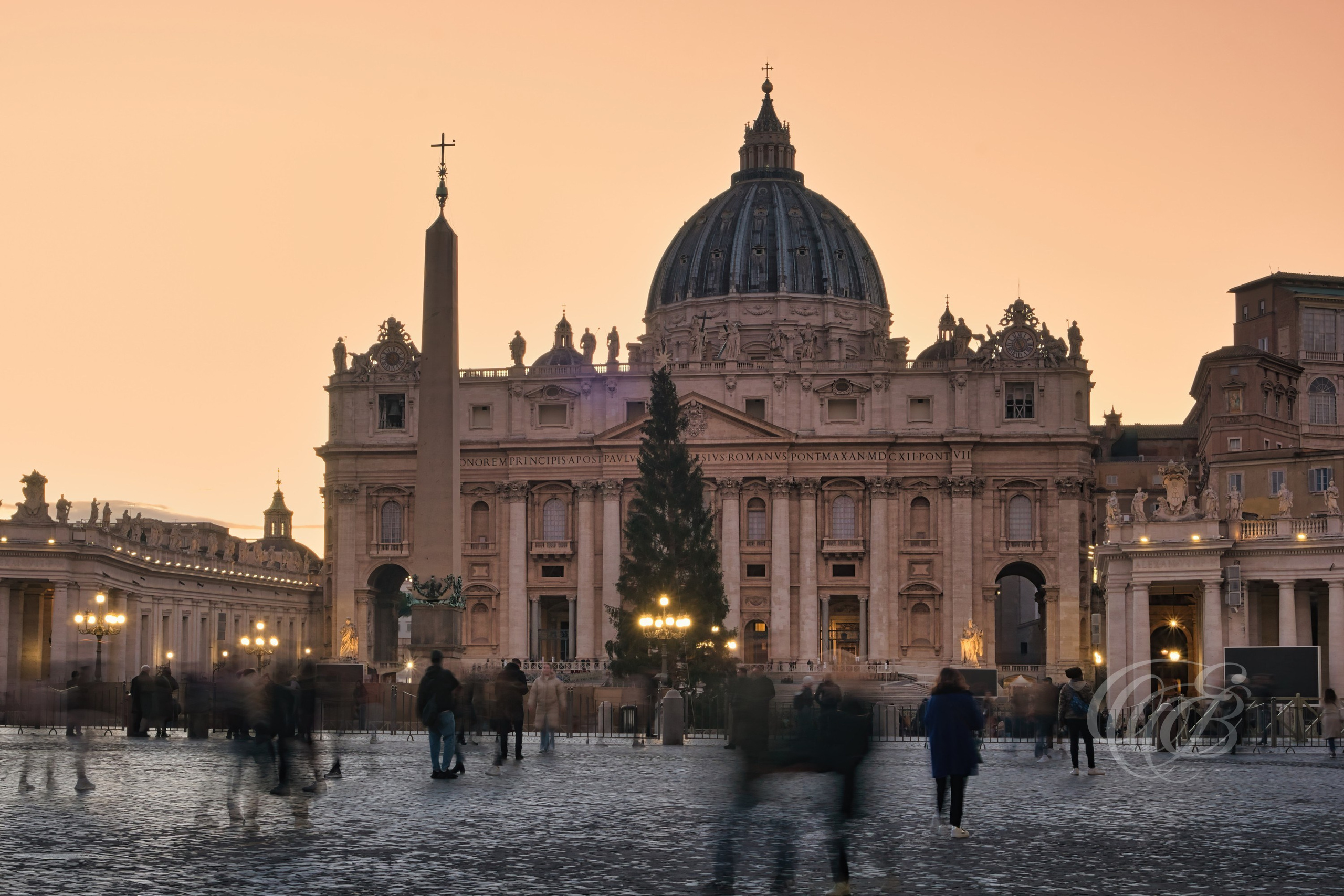 Rome, Italy—St. Peter’s Basilica Glowing at Sunset—Eduardo Bartoli Photography—Photograph of St. Peter’s Basilica, Renaissance and Baroque church constructed between 1506 and 1626 with contributions from Donato Bramante, Michelangelo Buonarroti, Carlo Maderno, and Gian Lorenzo Bernini—Rome, Italy—St. Peter’s Basilica Glowing at Sunset—Eduardo Bartoli Photography.