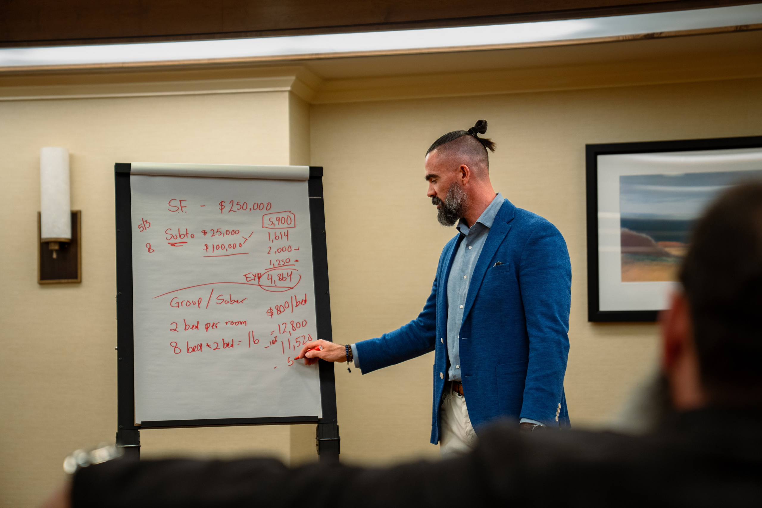 Matt Poechman pointing at flip chart during presentation