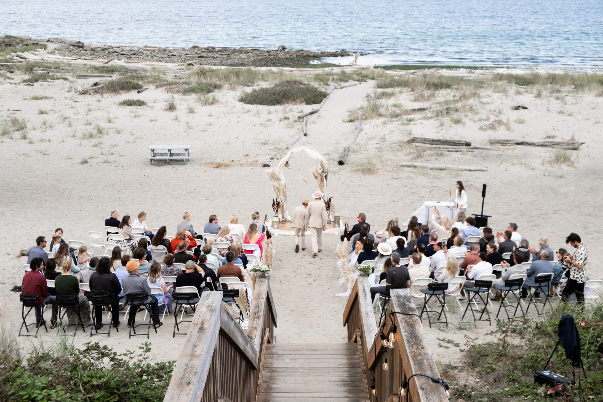 wide shot of outdoor wedding ceremony, BC