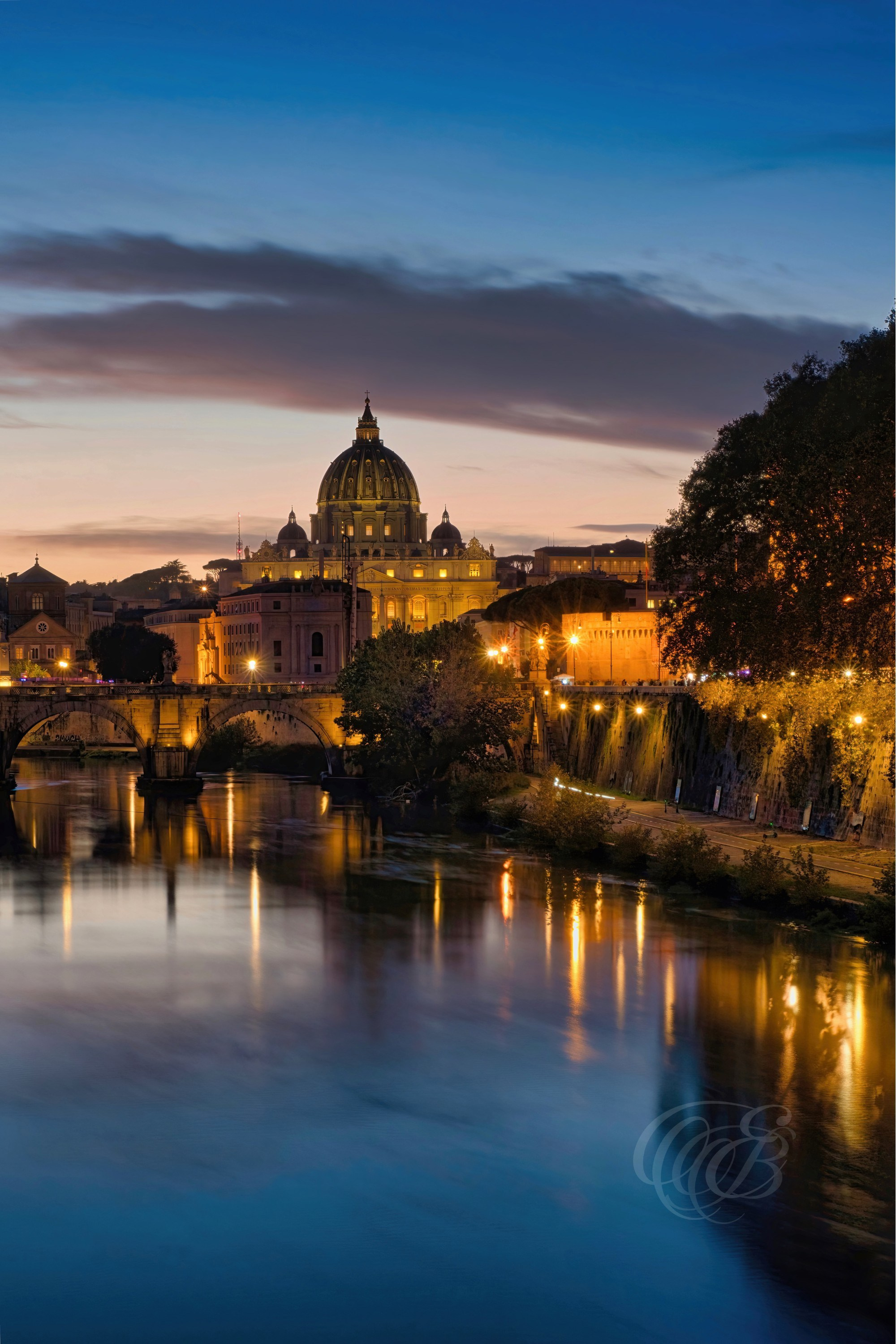 Rome, Italy—A Sunset on the Ponte Sant'Angelo—Eduardo Bartoli Photography—Photograph of Ponte Sant’Angelo, historic Roman bridge completed in AD 134 under Emperor Hadrian and connecting the city to Castel Sant’Angelo—Rome, Italy—A Sunset on the Ponte Sant'Angelo—Eduardo Bartoli Photography.