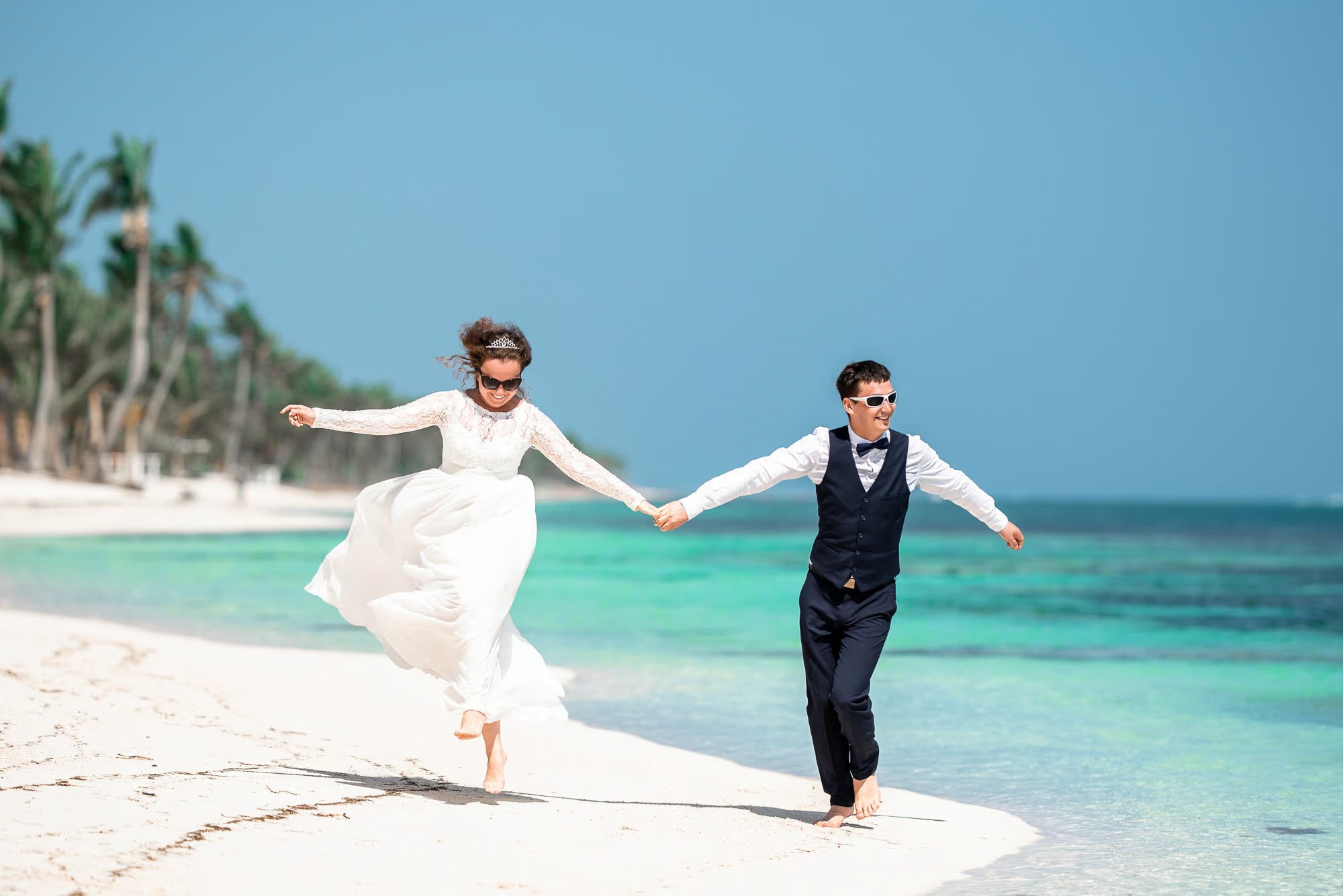 Romantic photoshoot punta cana for couples on a white sand beach