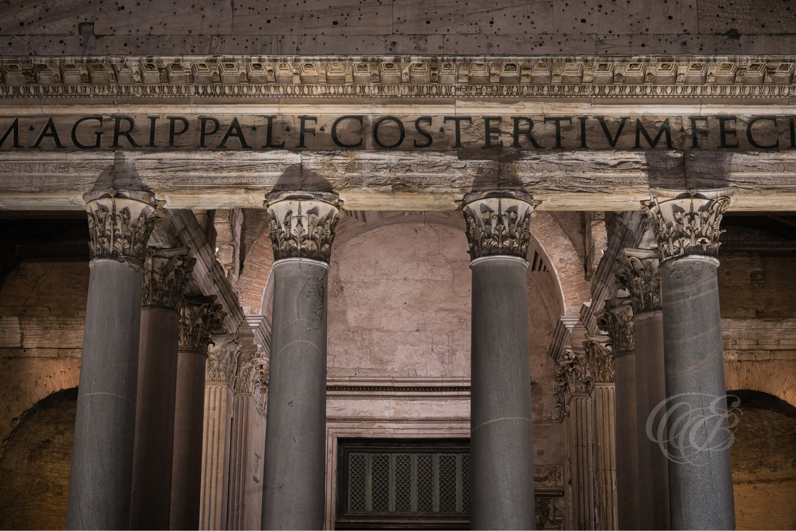 ITALY PHOTOGRAPHY — The Pantheon and the Inscription of Marcus Agrippa — The Pantheon's historic façade bearing the inscription dedicated to Marcus Agrippa, one of the most enduring monuments of Ancient Rome, Rome, Italy — Eduardo Bartoli Photography.