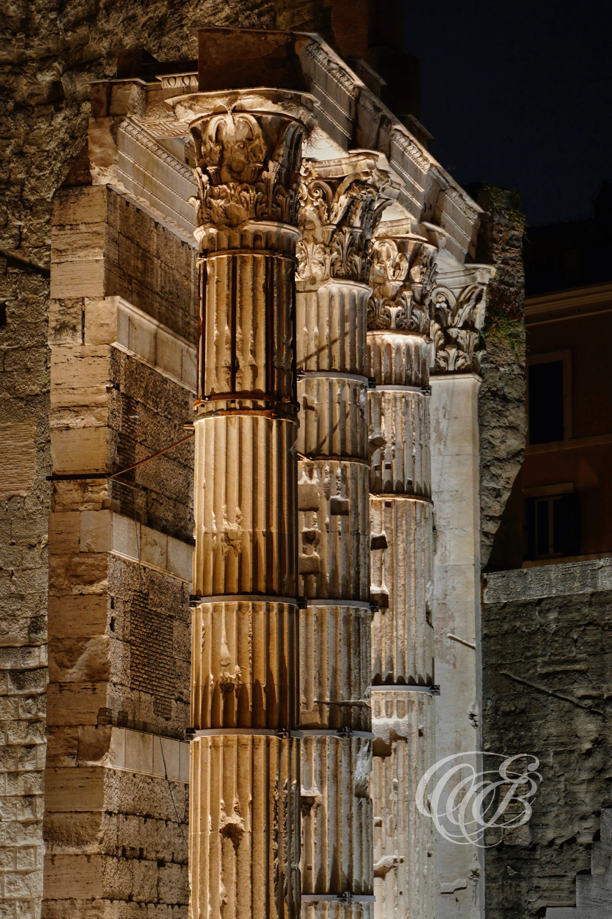 ITALY TRAVEL PHOTOGRAPHY – ITALY – ROME — Long Exposure of the Columns of the Forum of Augustus — Ancient Roman temple columns from the Forum of Augustus built under Emperor Augustus in 2 BC, showing archaeological ruins and historic imperial architecture, Rome, Italy — Eduardo Bartoli Photography.