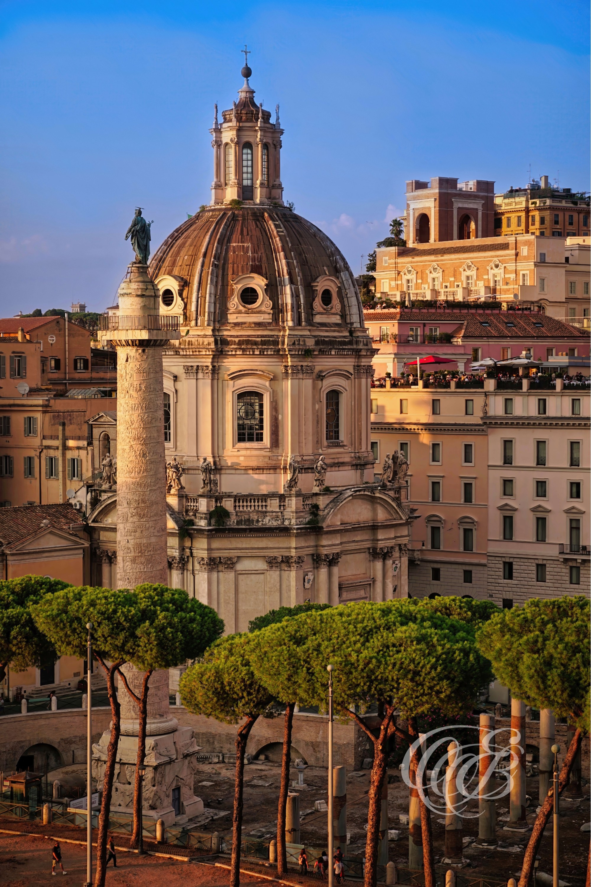 ITALY TRAVEL PHOTOGRAPHY – ITALY – ROME — Church of the Most Holy Name of Mary — Baroque church near Trajan’s Column and Piazza Venezia featuring dome and historic architectural setting in central Rome, Italy — Eduardo Bartoli Photography.