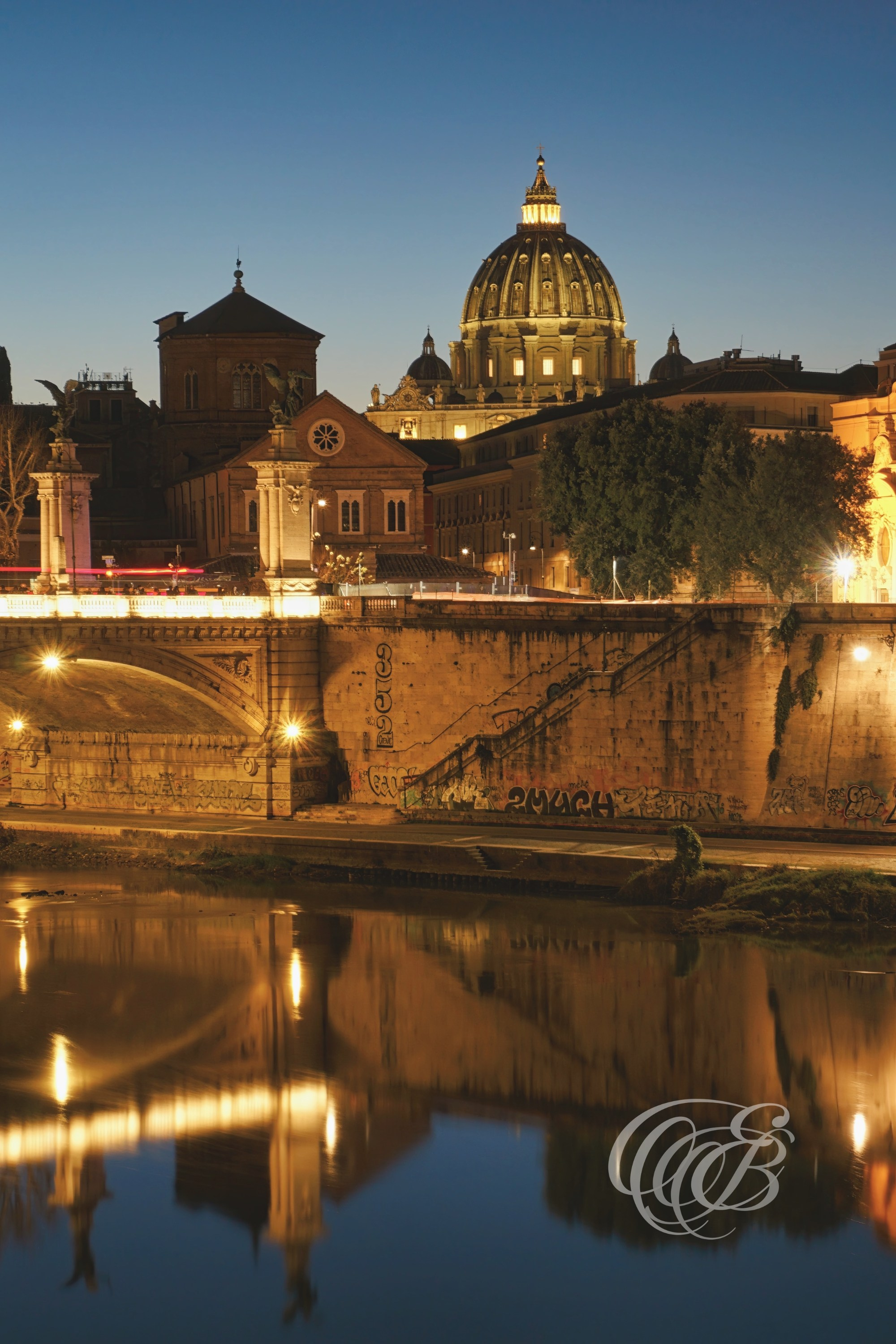 ITALY TRAVEL PHOTOGRAPHY – ITALY – ROME — Sunset at Ponte Vittorio Emanuele II — Bridge crossing the Tiber River connecting central Rome with the Vatican area, illuminated by sunset light, Rome, Italy — Eduardo Bartoli Photography.