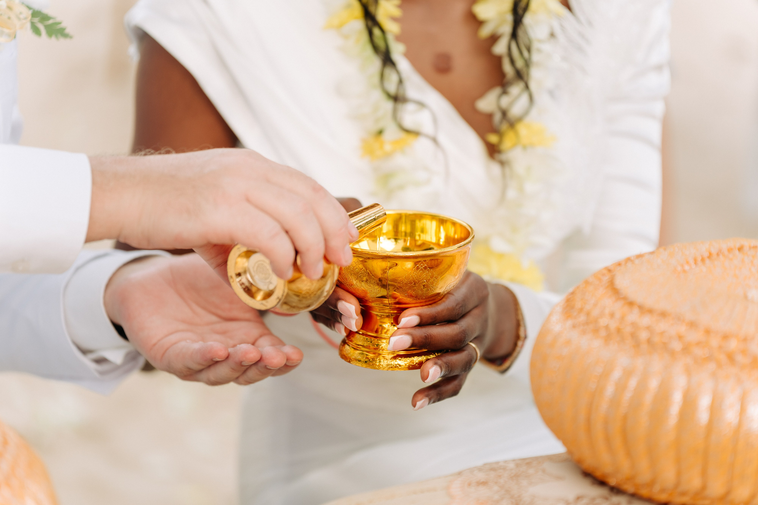 Romantic Buddhist wedding ceremony with guests in Koh Samui, Thailand