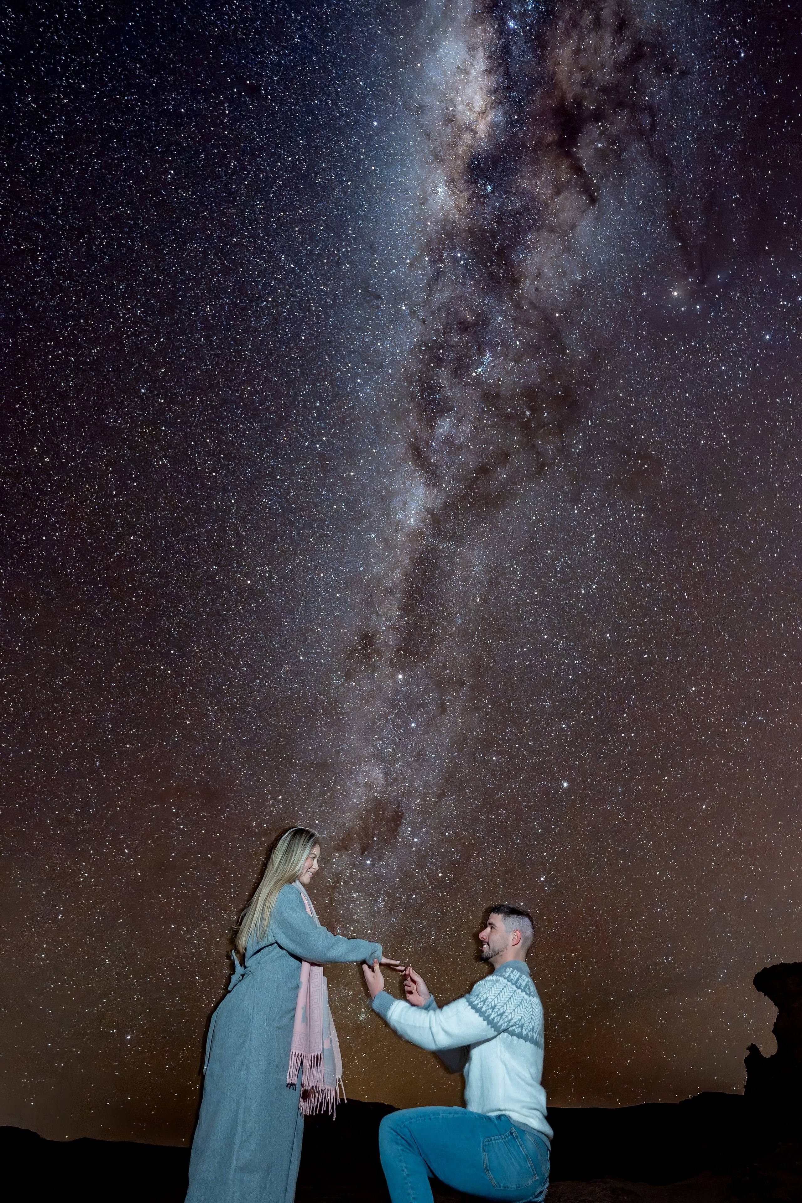 Vallecito Noturno — Pedido de casamento. Fotógrafo em San Pedro de Atacama