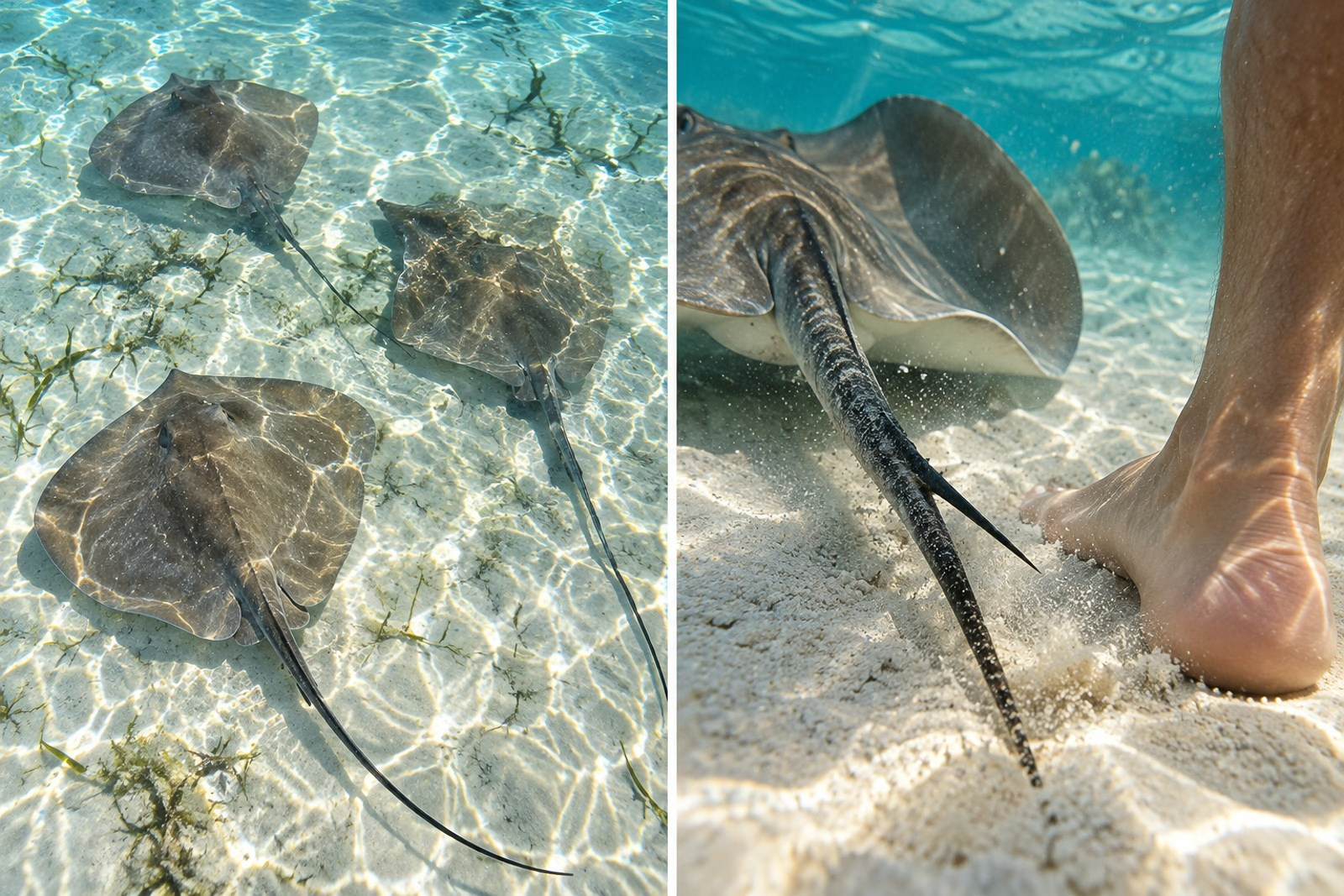 Stingray showing the dangerous spine on its tail