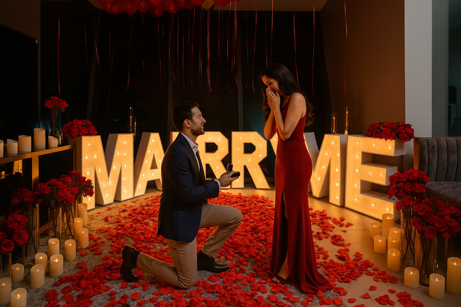 Romantic marriage proposal at a private villa in Koh Samui, Thailand.