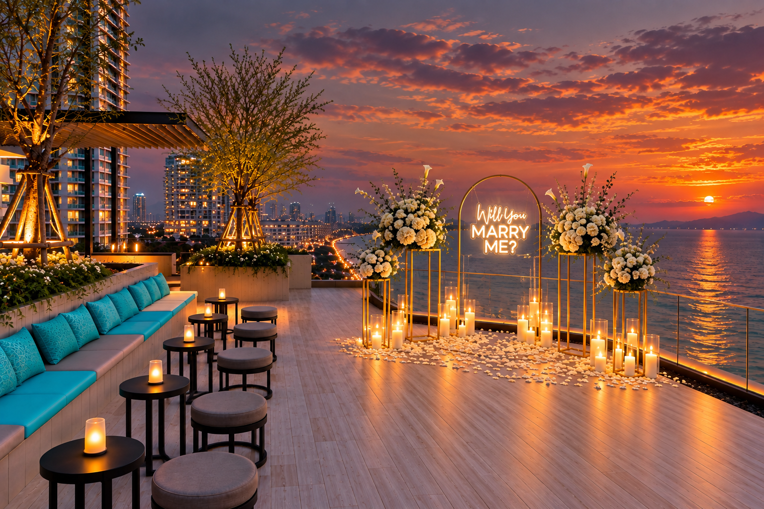 Marriage Proposal & Romantic Beach and Rooftop Dinner in Pattaya