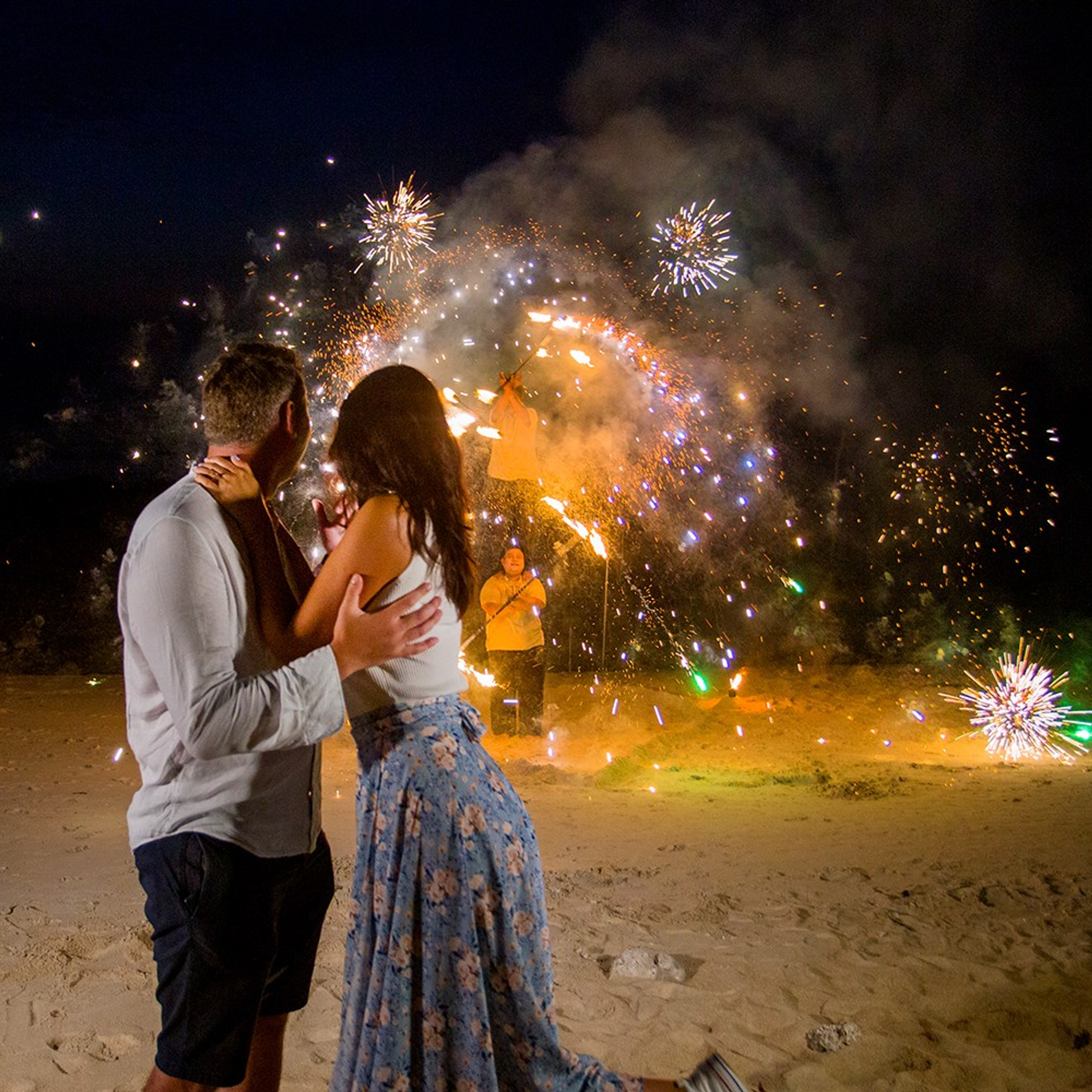 Luxury beach proposal in Koh Samui, Thailand. Private sunset setup with candles, flowers, and ocean view for an unforgettable engagement experience.